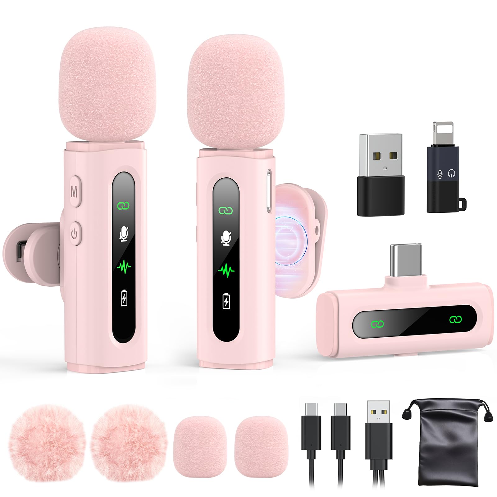 USB C Lavalier Microphone Wireless Mini Mic for Type-C Android Phone/Tablet/PC Video Recording Clip-on Mics with Rotatable Clip&
