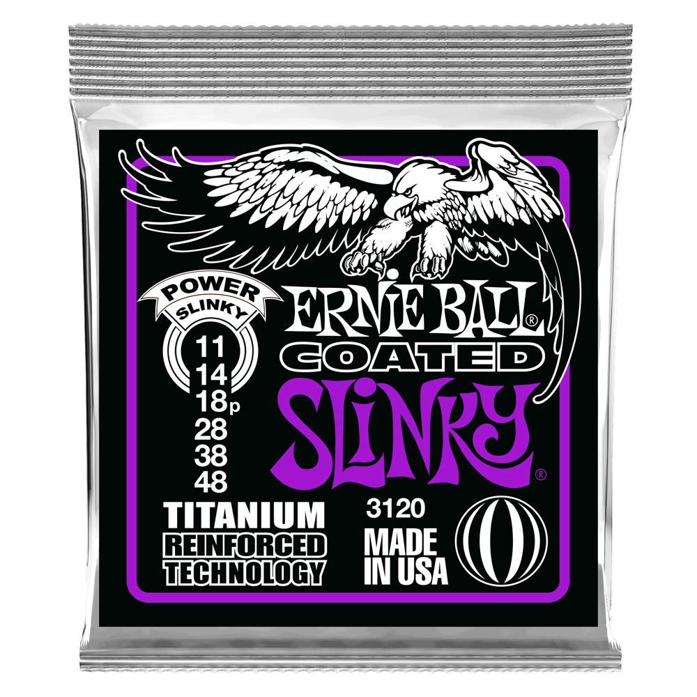 Ernie Ball Power Slinky Coated Titanium Electric Guitar Strings, 11-48 Gauge (P03120)