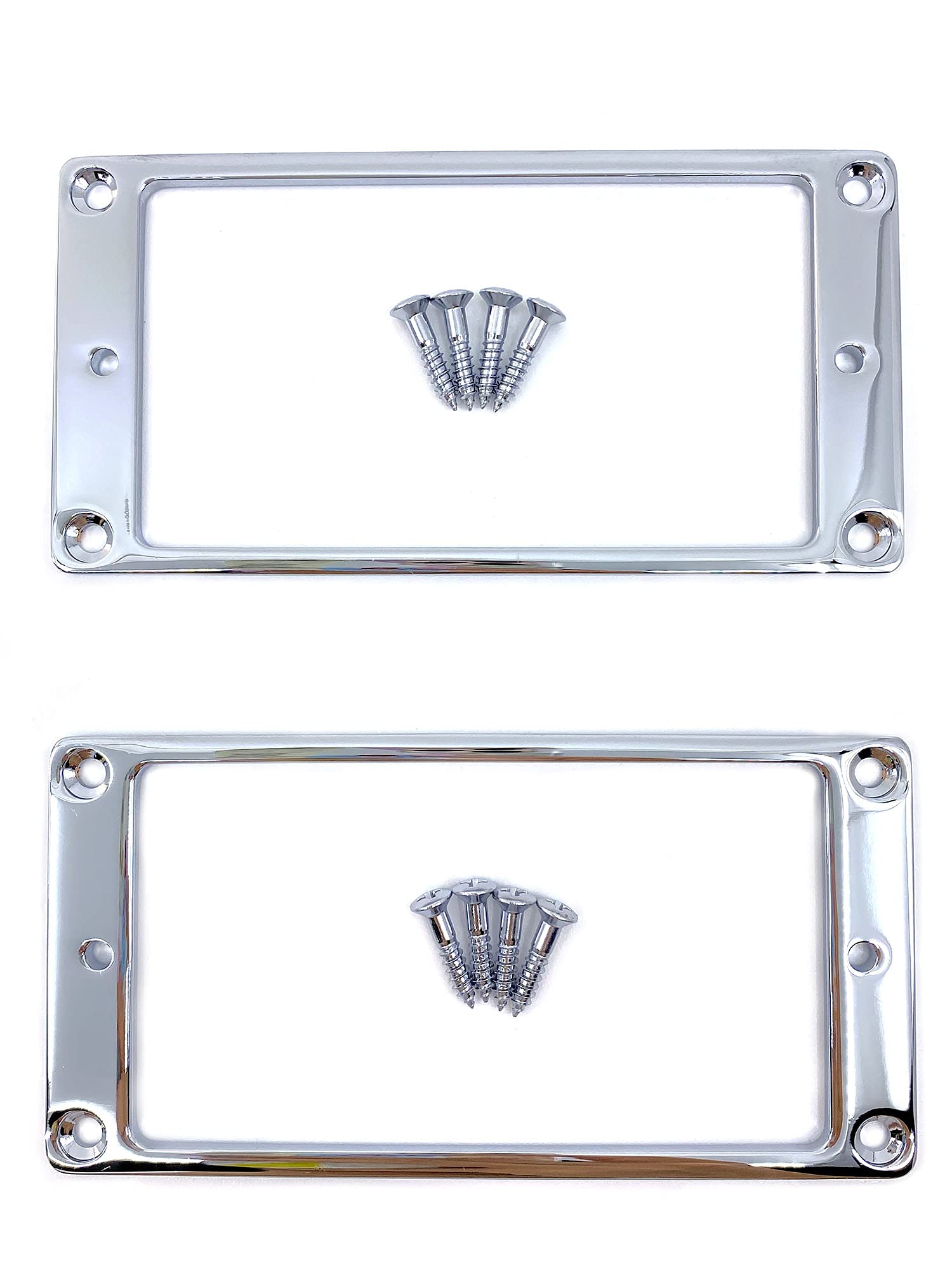 ALS Flat Metal Mounting Ring Set of 2 with Screws - Chrome Plated Solid Brass for Humbucking Pickups - Humbucker pickup Frames/B