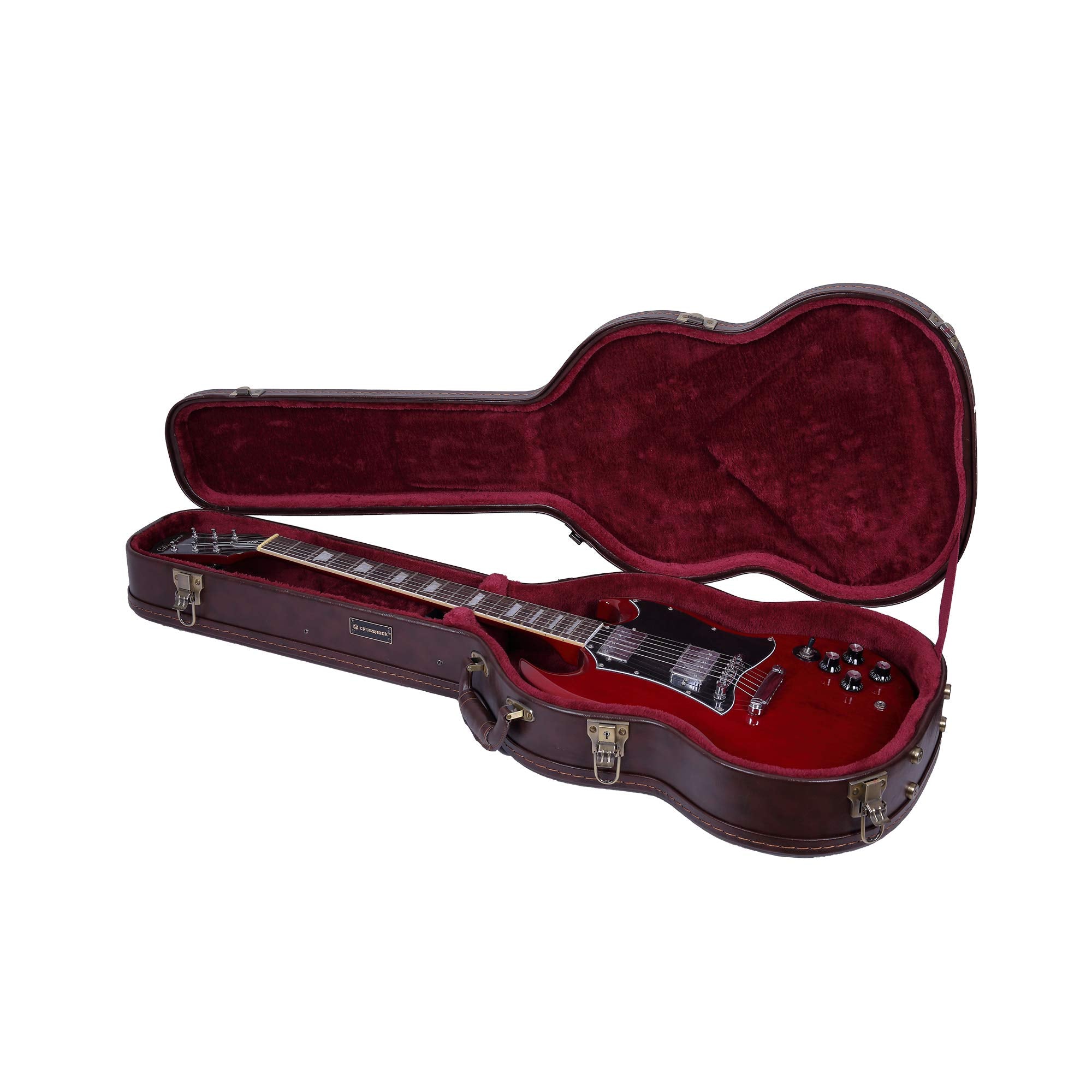 Crossrock Hardshell Arch Top wood case fits SG Electric Guitars-Brown(CRW600SGBR)