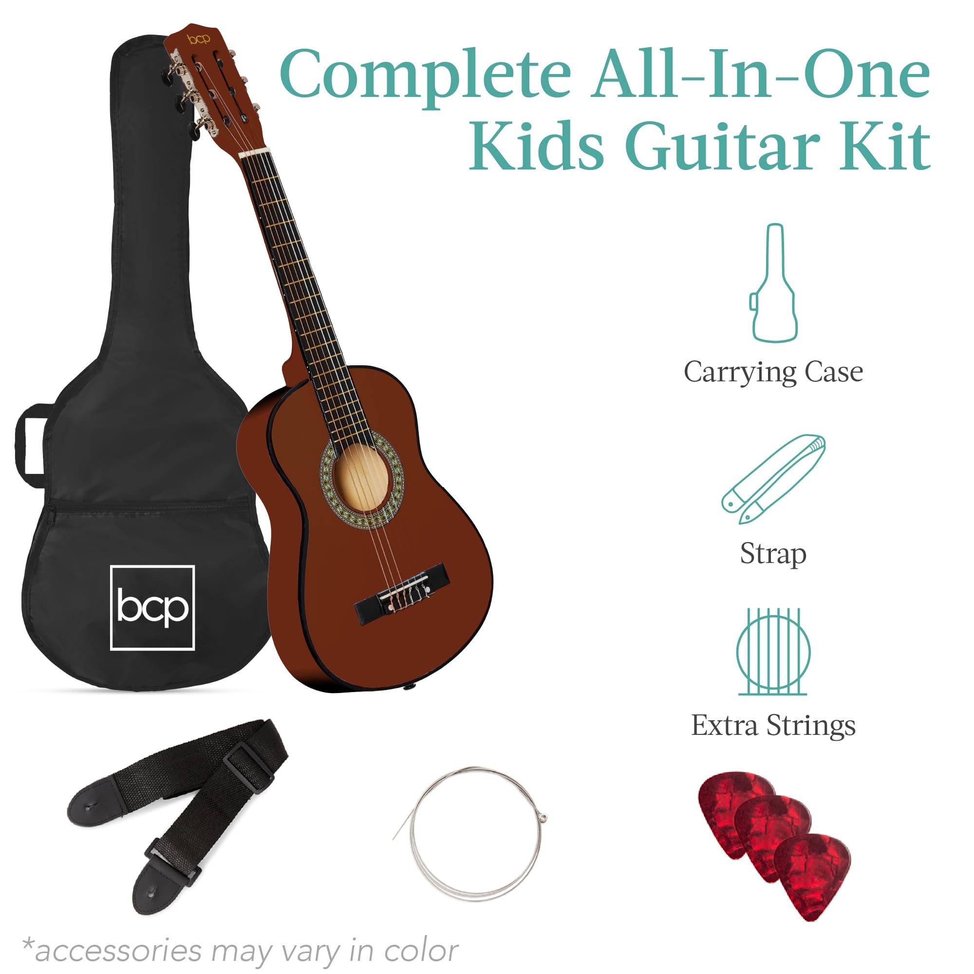 Best Choice Products 30in Kids Acoustic Guitar Beginner Starter Kit with Strap, Case, Strings - Mahogany Stain
