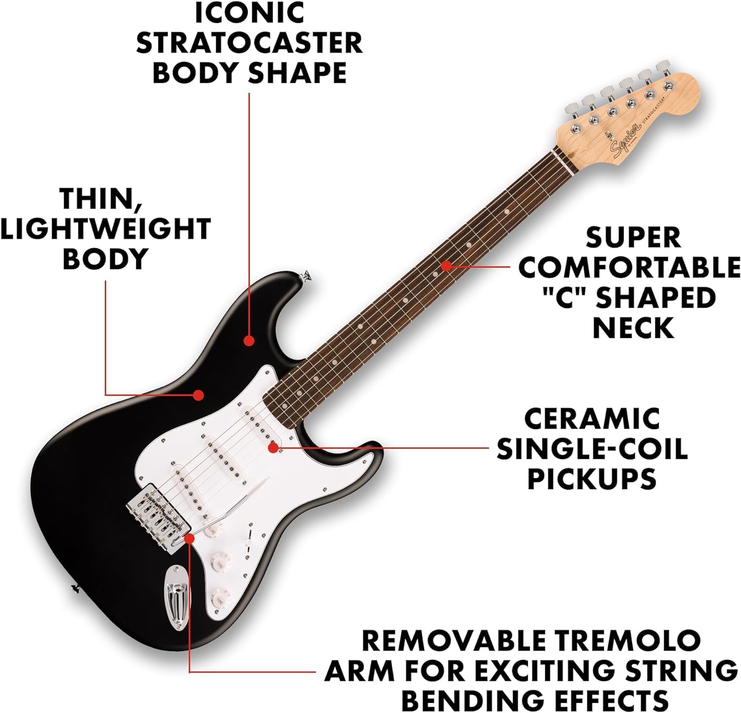 Fender Squier Debut Series Stratocaster Electric Guitar Kit, Beginner Guitar Kit, with 2-Year Warranty, with Padded Gig Bag, Fro