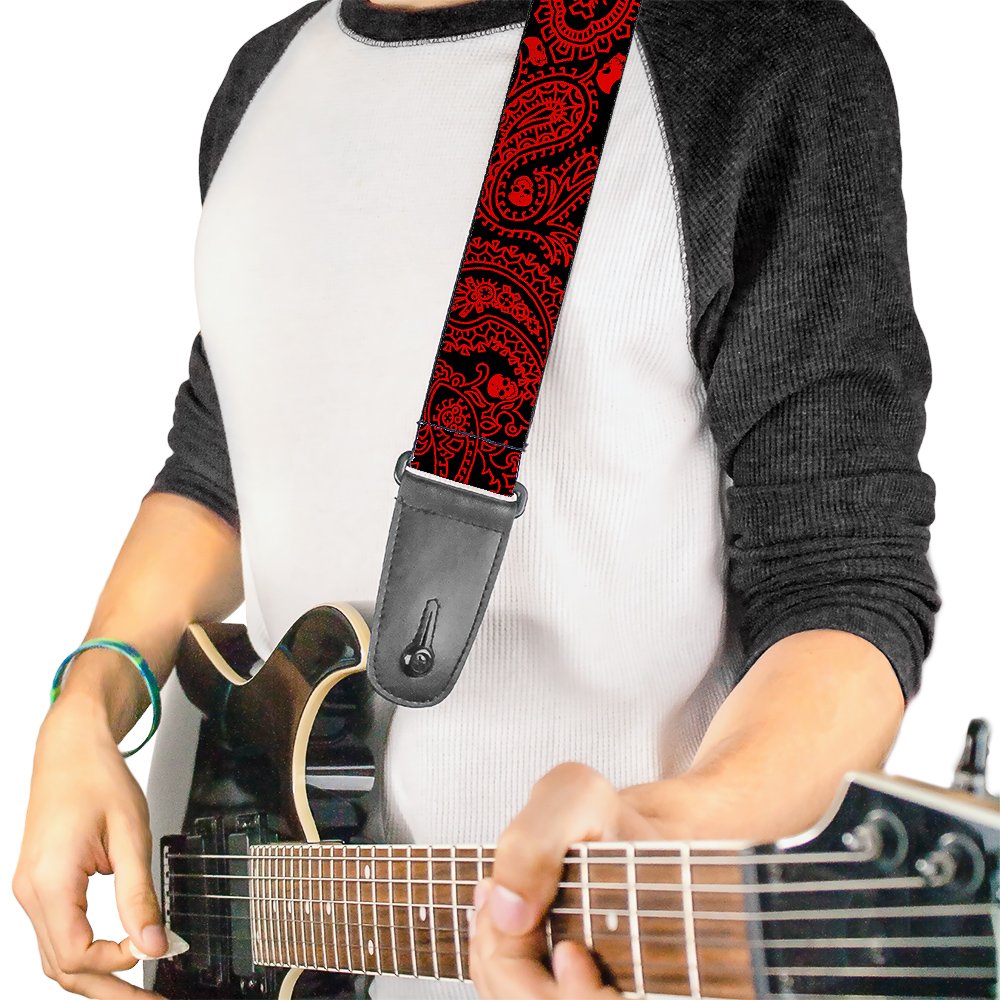 Buckle-Down Guitar Strap Bandana Skulls Black Red 2 Inches Wide (GS-W30226)