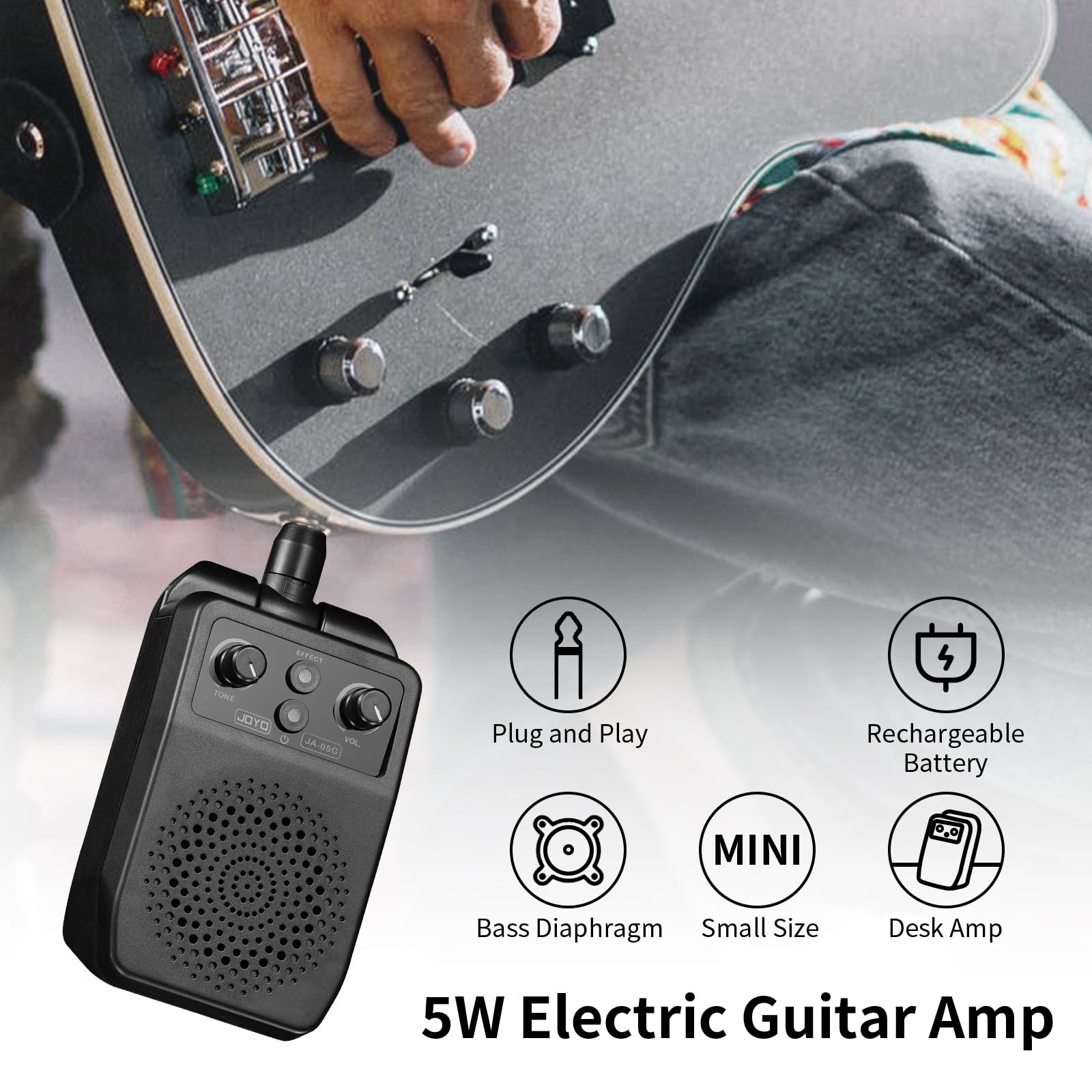 JOYO Mini Guitar Amp 5W Portable Small Electric Guitar Practice Amp Bluetooth Rechargeable Guitar Amplifier Built-in 4 Effects C