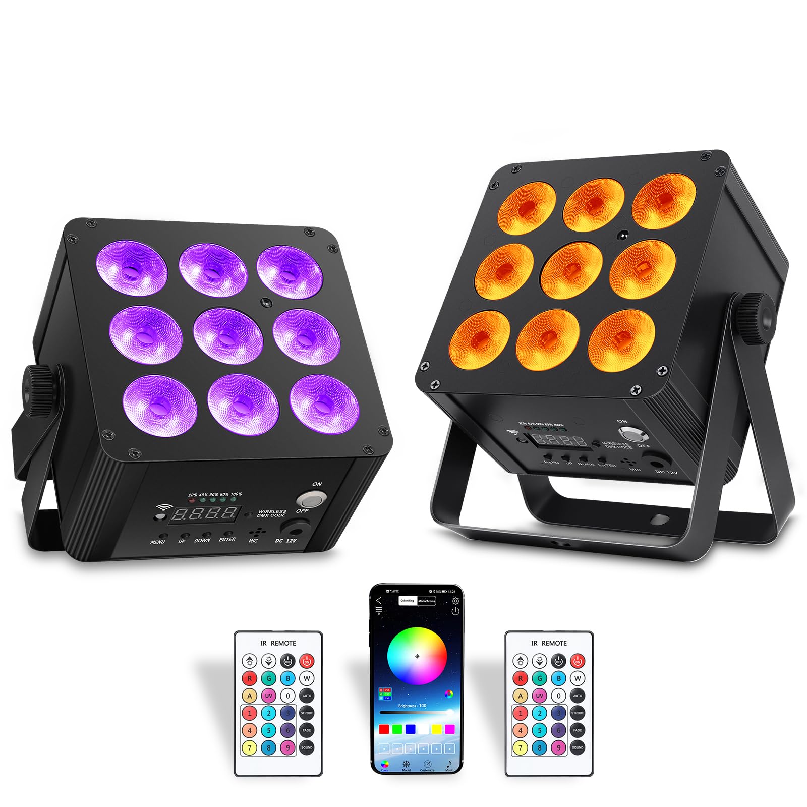 Artlumux Rechargeable Stage Par Lights,54W RGBWA+UV 6IN1 Battery Powered Uplights with Wireless 2.4G App Control,Led DJ Par Can 