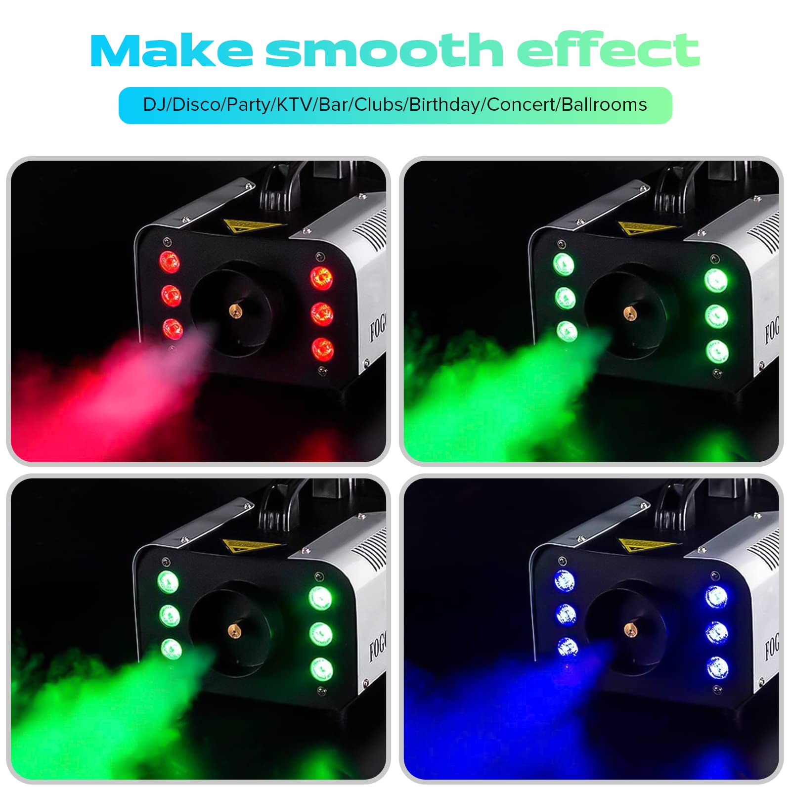 HOLDLAMP Fog Machine Halloween, Smoke Machine 1200W and 6000CFM with Wireless Remote Control and 6 Colorful LED Lights for Outdo