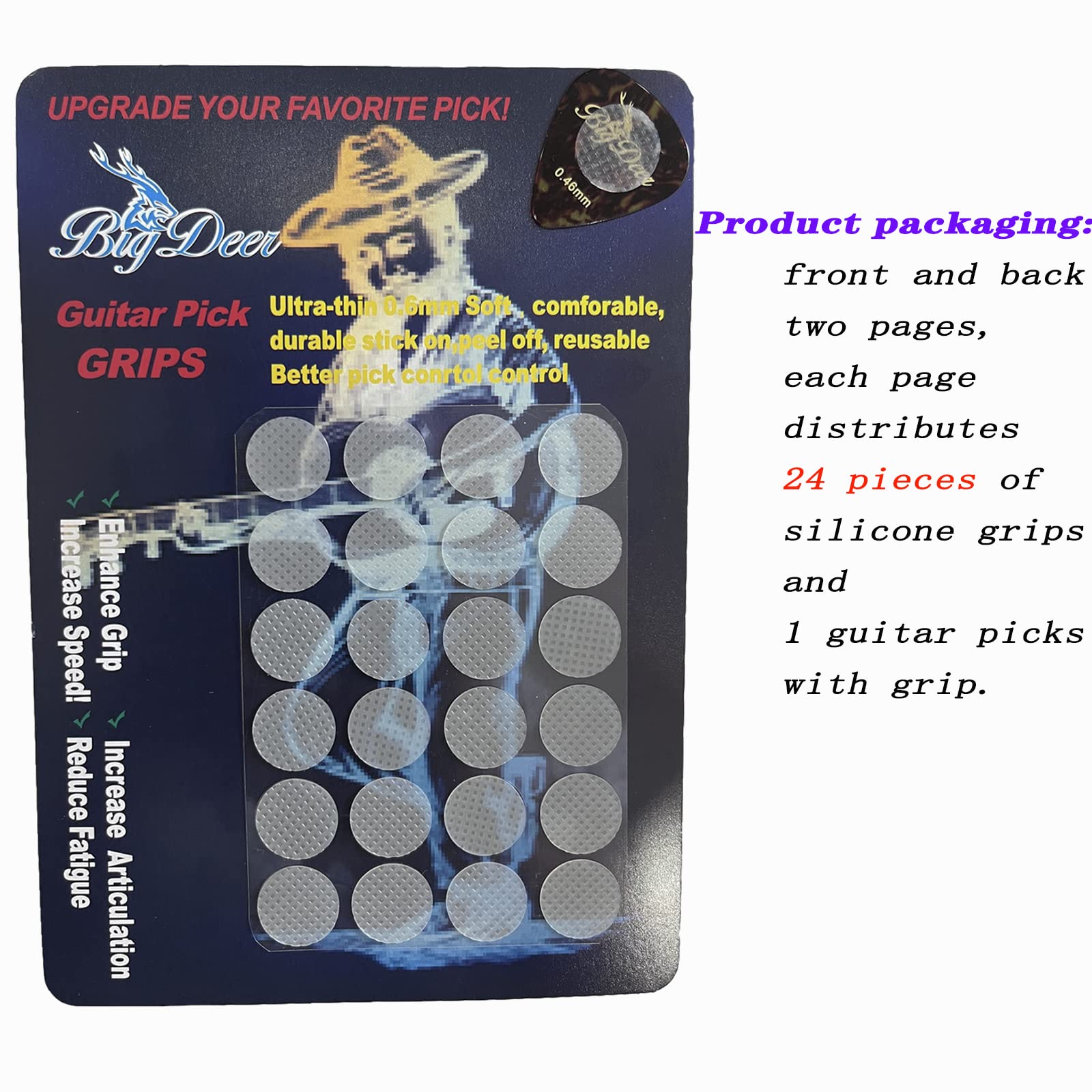 BigDeer 48pc Ultra-thin 0.6mm/0.024in Guitar Pick Grips and 2 guitar picks with grip. Help You Hold Guitar Picks,Stop Dropping Y
