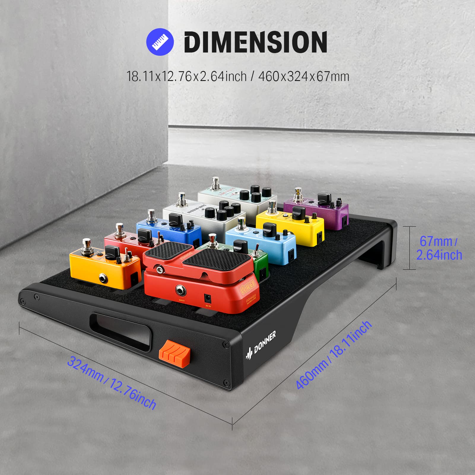 Donner Guitar Effects Pedal Board, DB-S200 Large Power Supply Pedalboard Set with Convertible Bag Backpack, 60'' Adhesive Backed