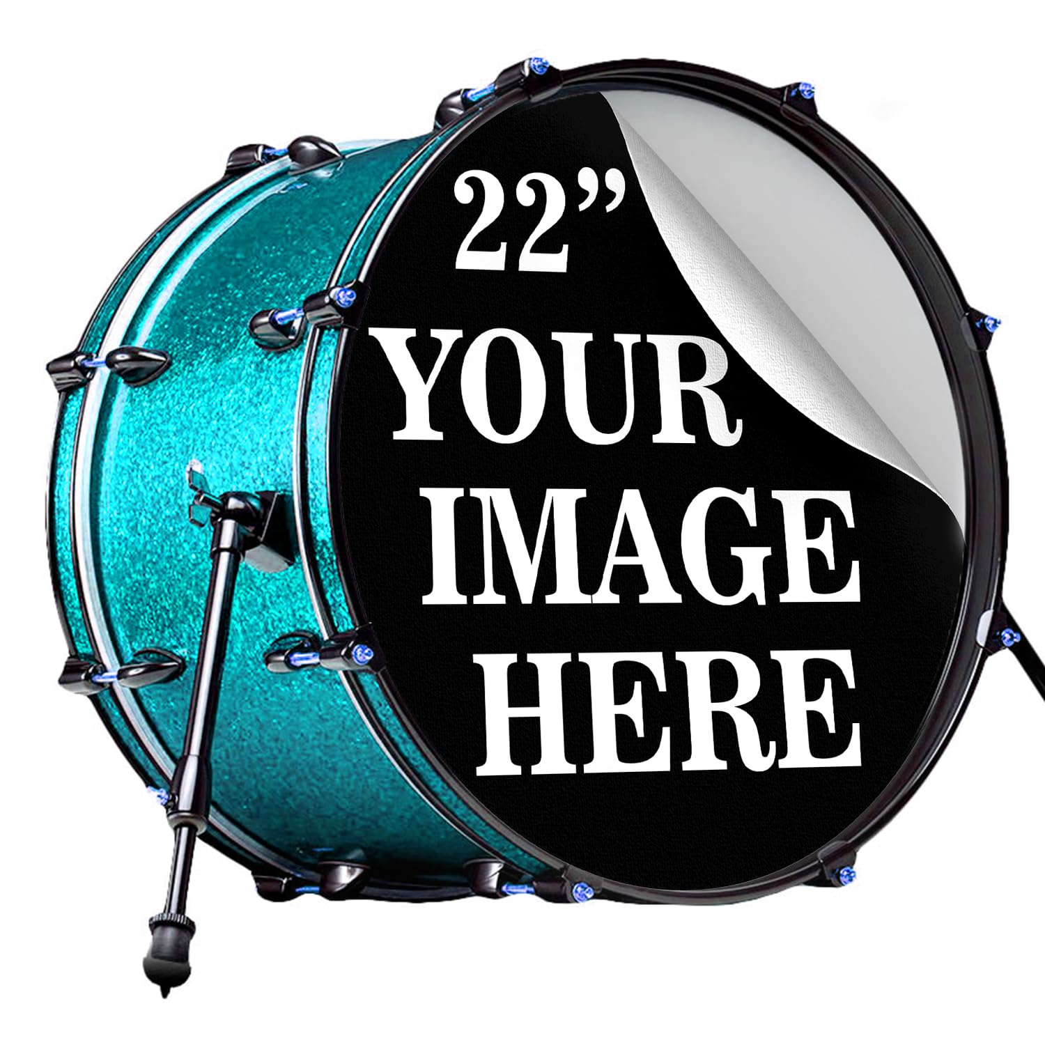 22 Inch Custom Bass Drum Decal - Personalized Custom Stickers for Drums, Full Color Logo Band, Bass Drum Head Wrap, Easy Apply &