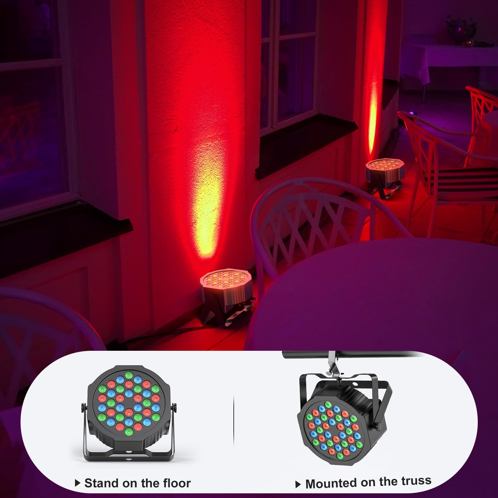 Rechargeable Par Lights 36W RGB Battery Powered, Wireless LED Par Lights DJ Uplights Sound Activated Remote Control for Wedding