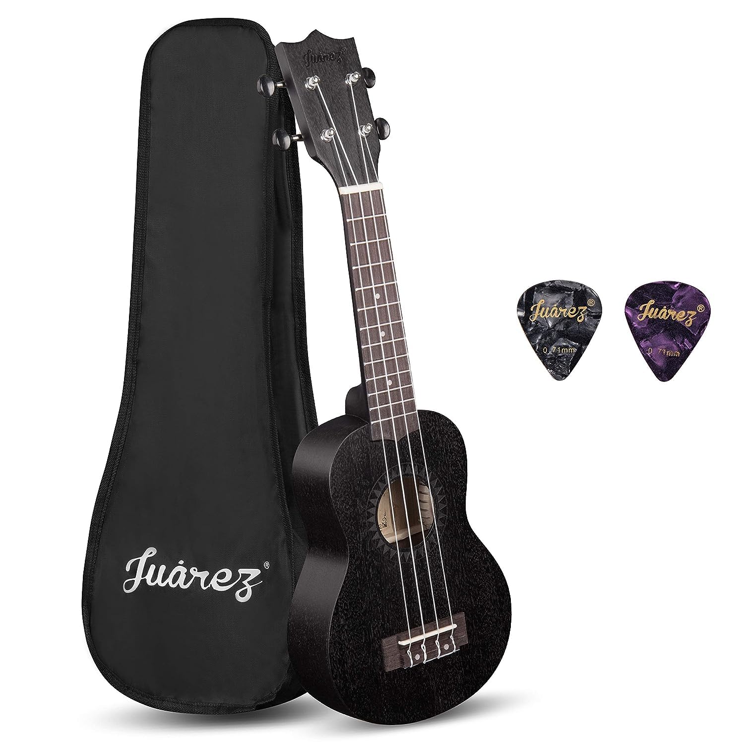 Juarez Jrz23Uk/Bk 23-Inch Black Ukulele With Aquila Strings, Sapele Body, Rosewood Fingerboard, Matte Finish - Includes Bag And 