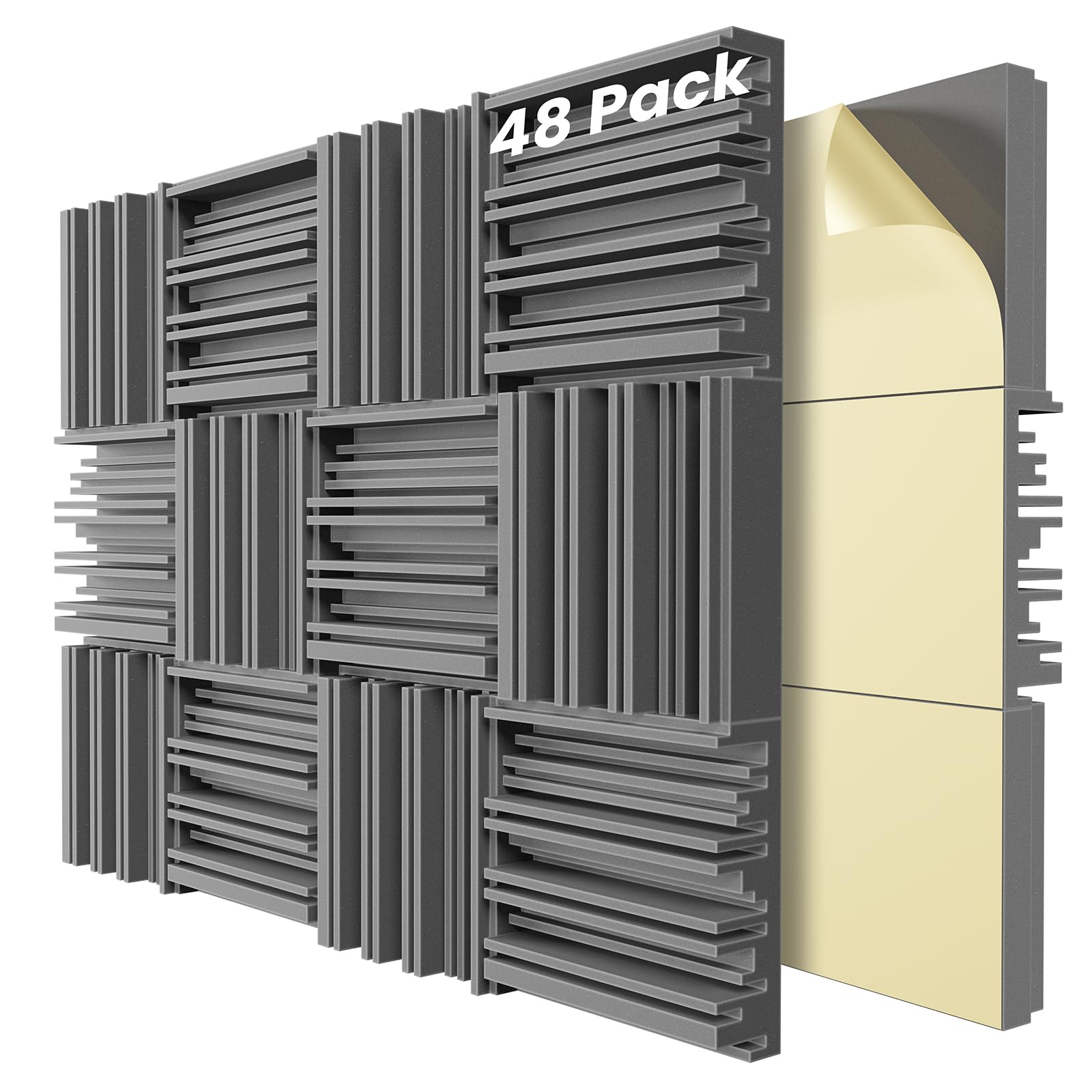 Lightdesire 48 Pack Self-Adhesive Sound Proof Foam Panels,12 X 12 X 2 Inches Acoustic Foam,High Resilience Sound Proofing Paddin