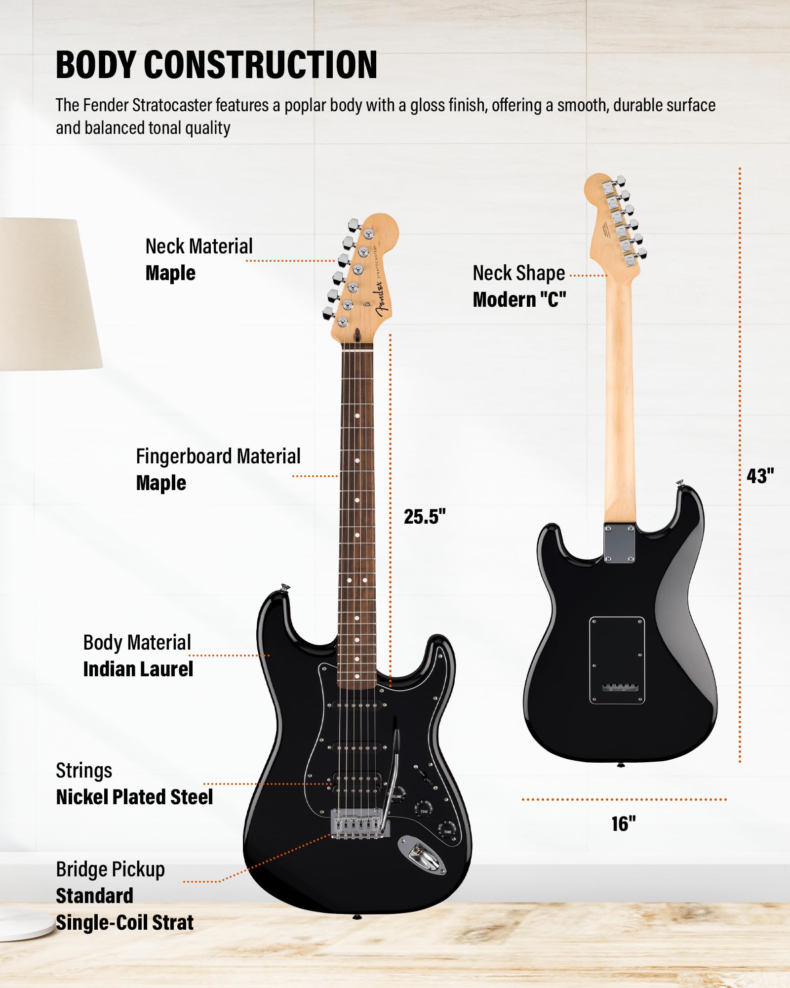 Fender Standard Stratocaster HSS - Black Bundle with Strap, Guitar Cleaning Kit and Austin Bazaar Instructional Video