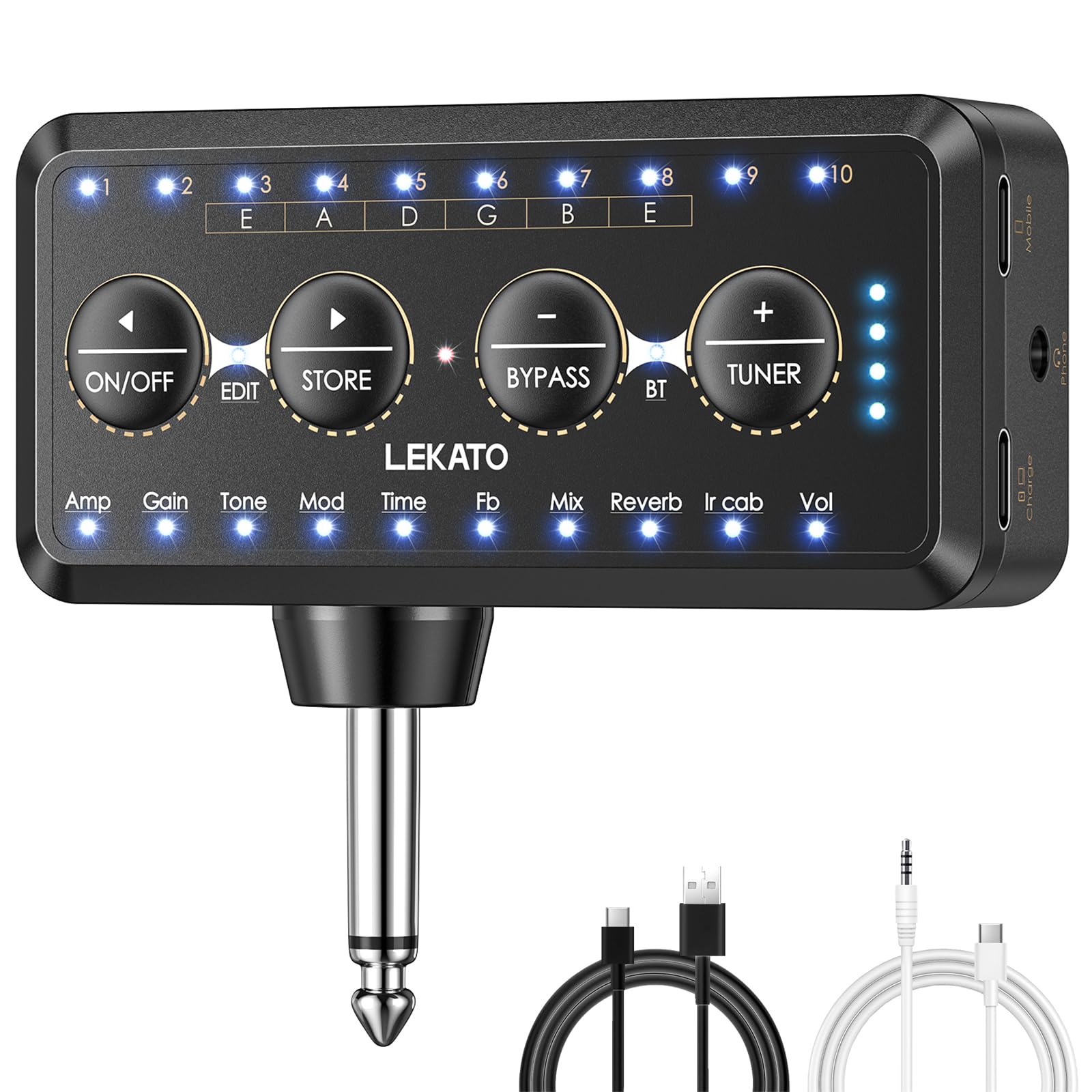 Lekato Guitar Headphone Amp, Mini Guitar Amplifier With 10 Presets,10 Amp Models,10 Ir Loading,Tuner, Bluetooth Receiver,Inlay M