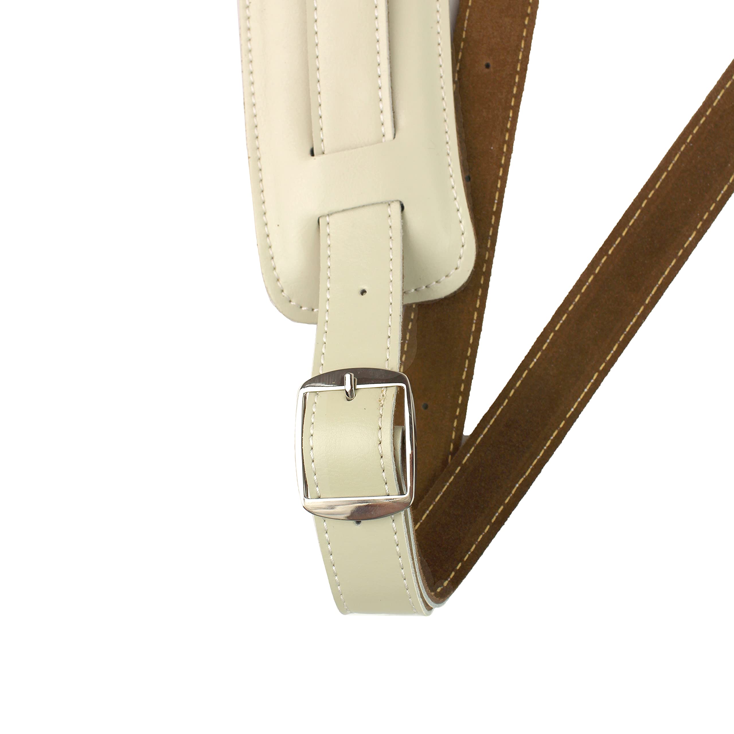 Walker and Williams C-19-WHT Aged White Premium Soft Grain Leather Vintage Slash Guitar Strap With Deluxe Suede Backed Pad Extra
