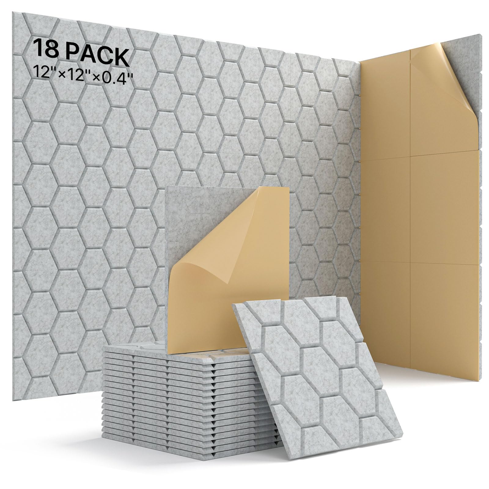 Sound Proof Foam Panels For Walls, Kuchoow Acoustic Panels Sound Absorbing, 18 Pack High Density Soundproof Wall Panels Self Adh
