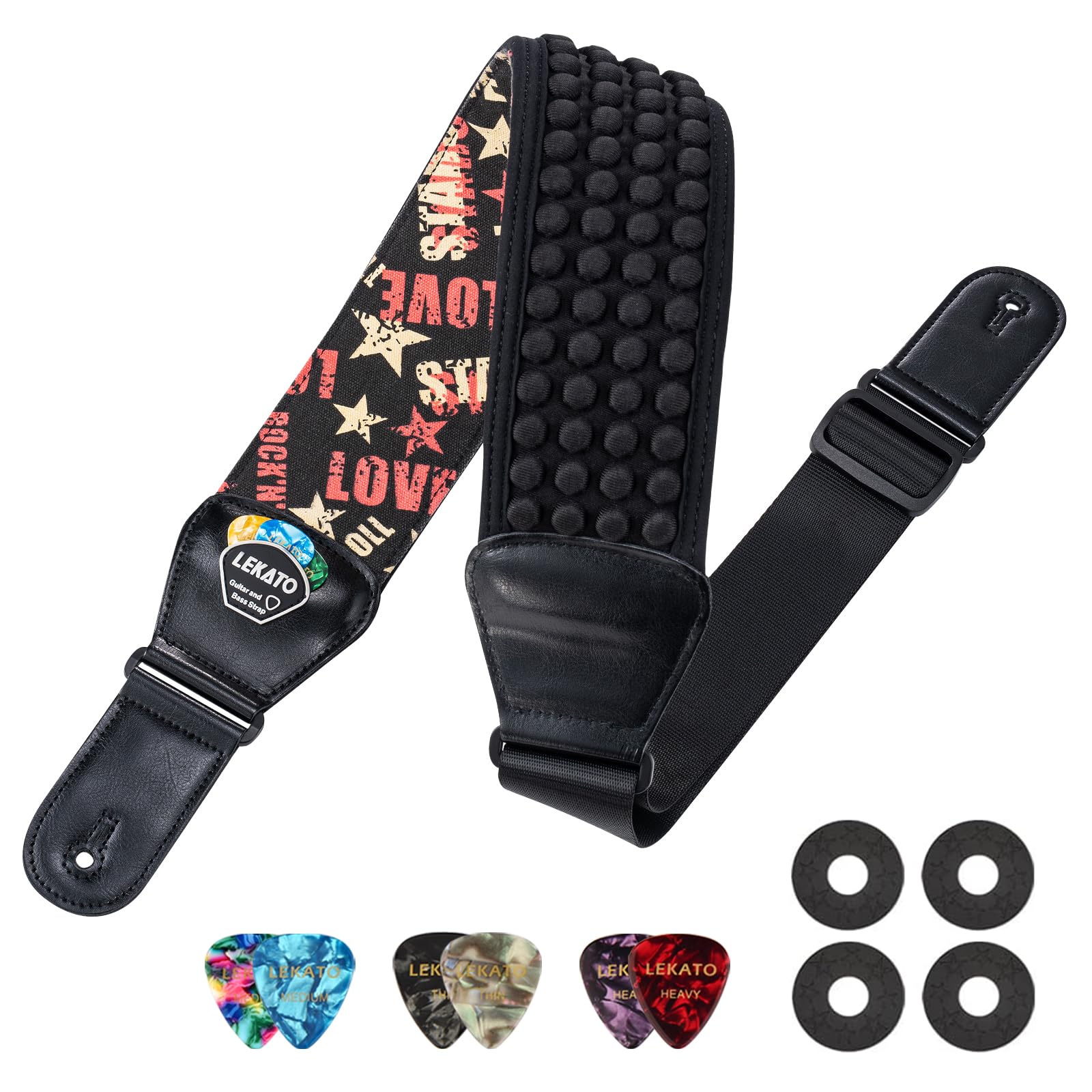 Lekato Guitar Bass Strap For Electric Guitar Bass, 3'' Wide Padded Guitar Strap Neoprene Pad With 3D Sponge Filling Adjustable L