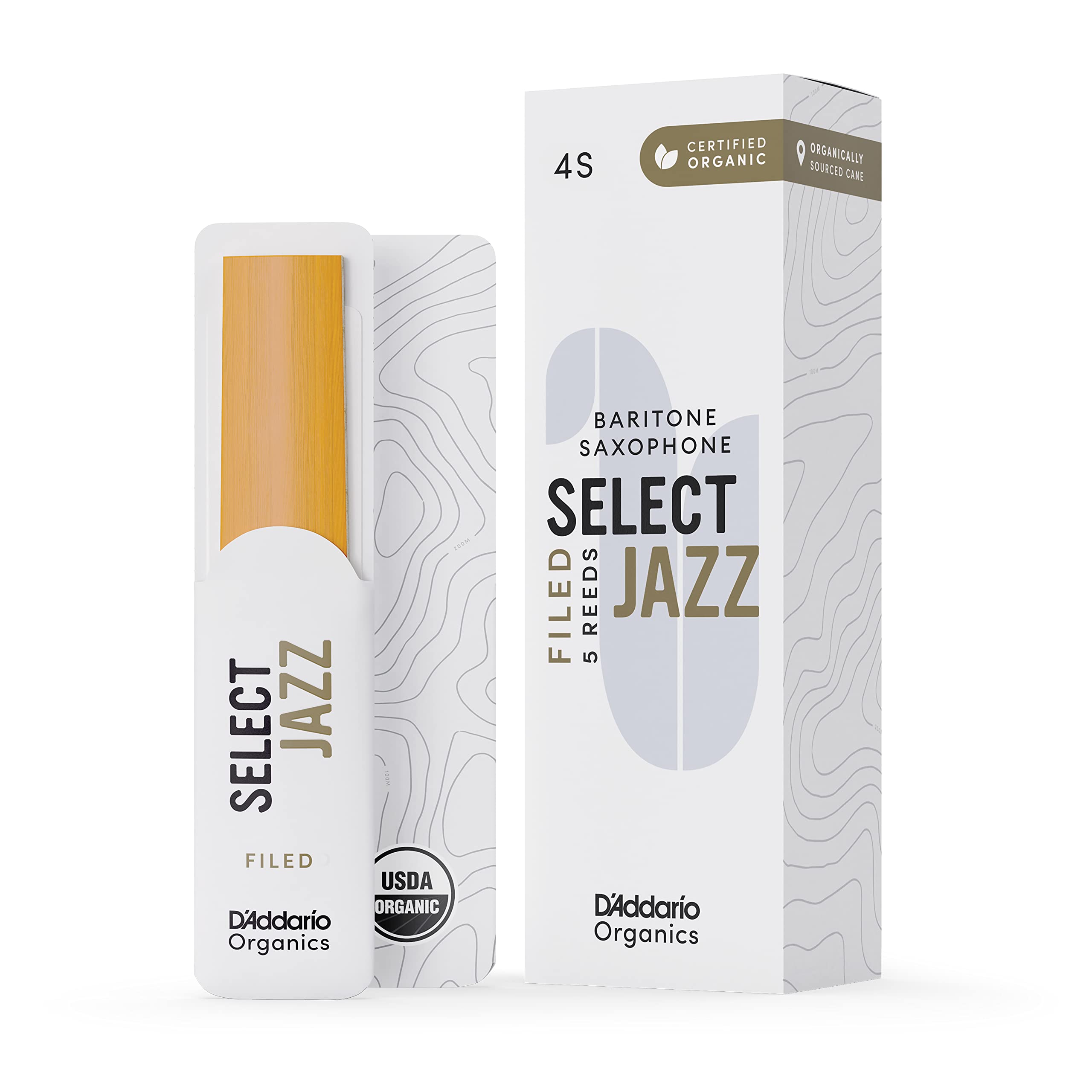 DAddario Organic Select Jazz Filed Baritone Saxophone Reeds - Sax Reeds - Individually Sealed - 4 Soft, 5 Pack