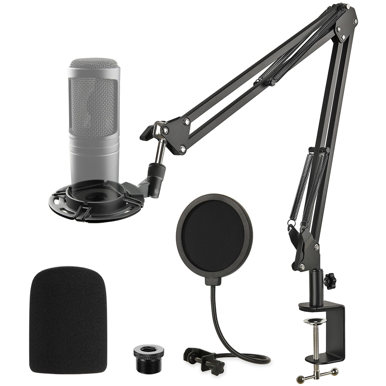 Audio Technica At2020 Mic Boom Arm Suspension Scissor Stand With Shock Mount, Pop Filter Foam Windscreen, Upgraded Heavy Duty Cl