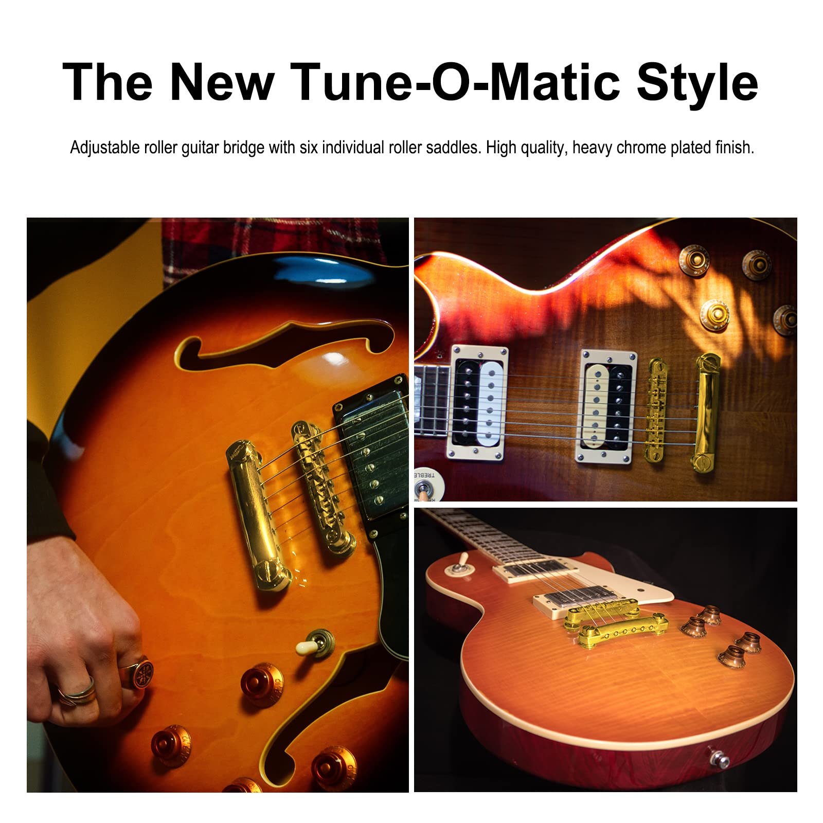 MAXCHEER A Set of String Saddle Tune-O-Matic Bridge & Tailpiece For GB LP Style Electric Guitar (Gold)