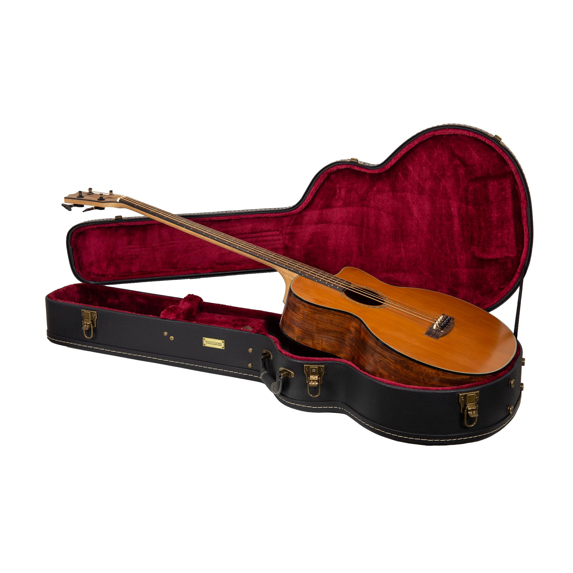 Crossrock Wooden Guitar Case -Fits Acoustic Bass Guitar -Vintage Hardware, Sponge Lining, Metal Feet, Storage Space-Black (Crw52