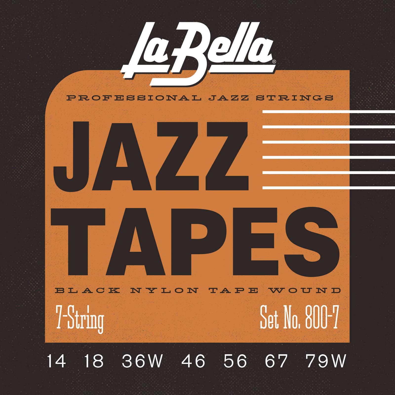 La Bella 800-7 Jazz Tapes- Black Nylon Tape Wound 7- String Electric Guitar 14-79