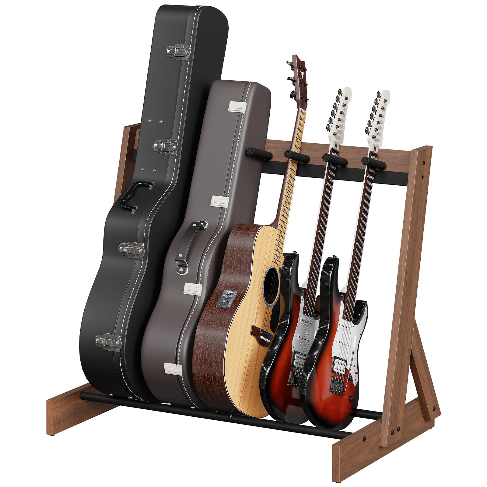 MAHANCRIS Guitar Stand, Hardwood Guitar Rack for Multiple Instruments, Multi-Guitar Storage for 3 Acoustic, 5-6 Electric or Bass