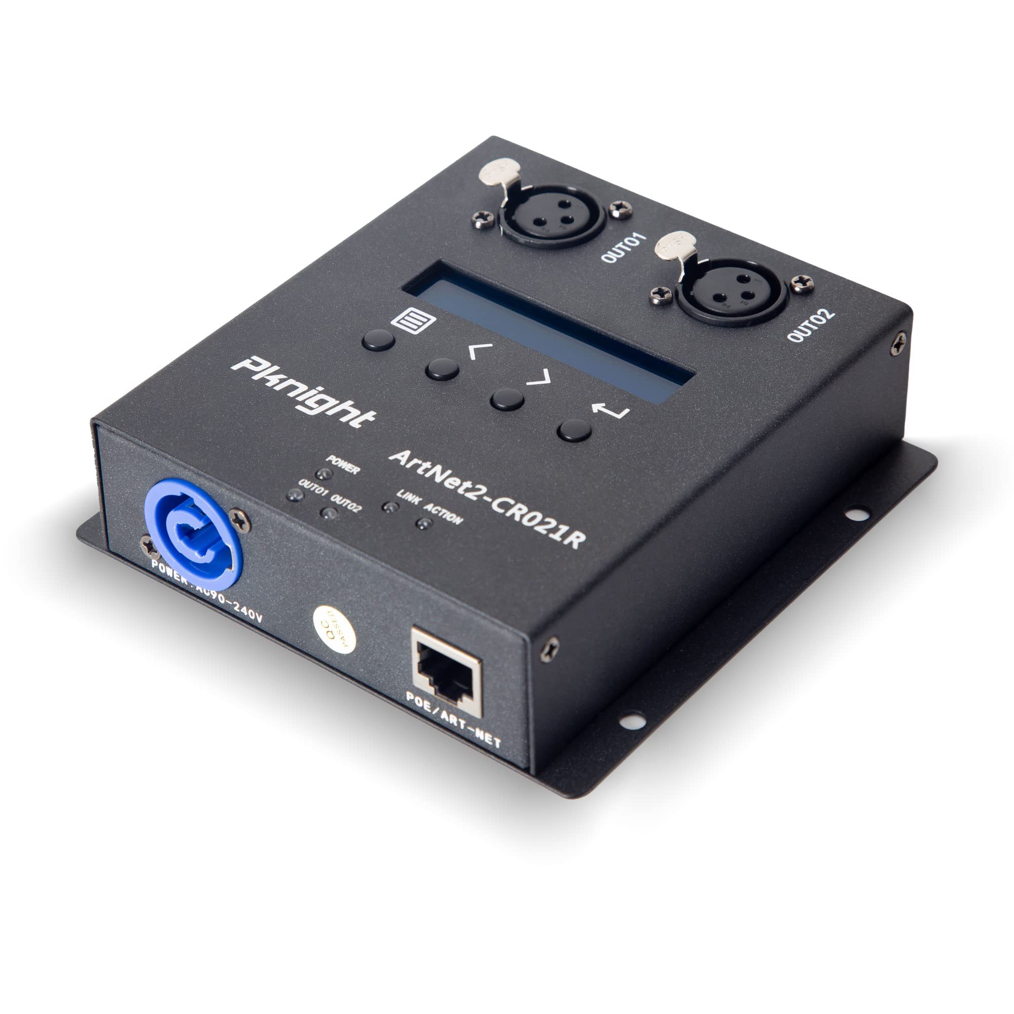 Pknight ArtNet DMX Ethernet Lighting Controller Interface, Truss-mount, 2-Universe Bidirectional Art-Net to DMX512 Node, PoE (No
