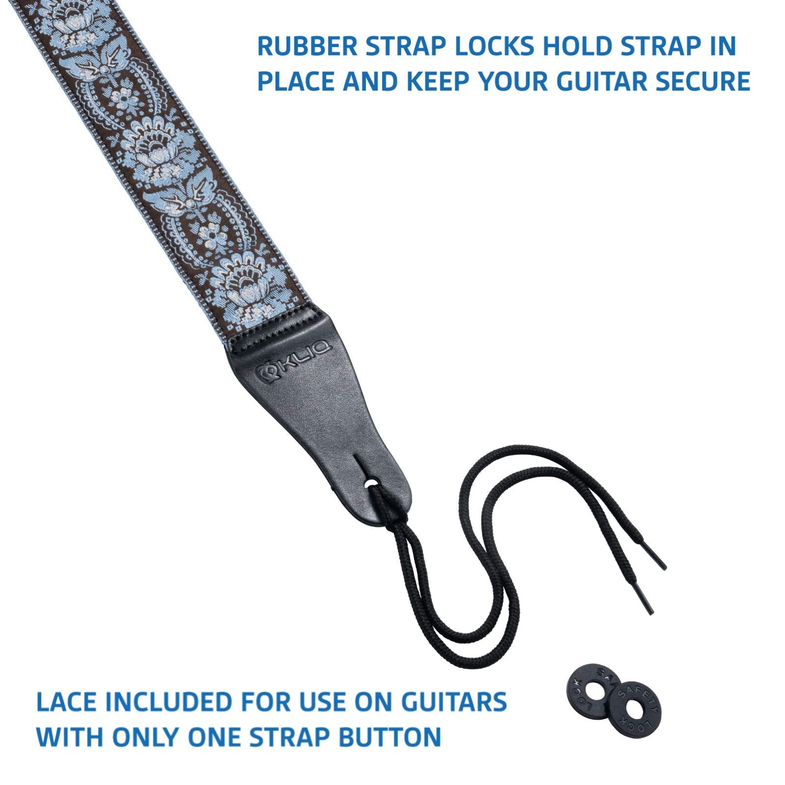KLIQ Vintage Woven Guitar Strap for Acoustic & Electric Guitars + 2 Free Rubber Strap Locks, 2 Free Guitar Picks & 1 Free Lace |