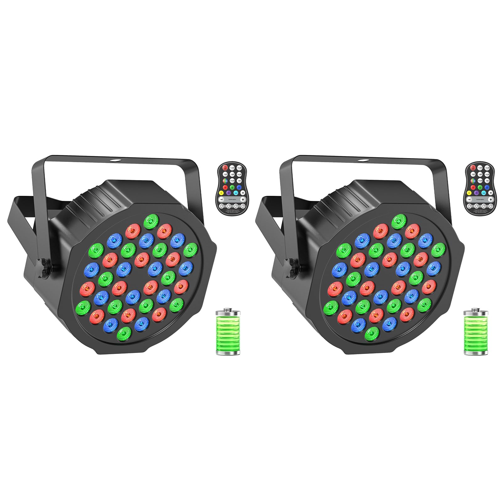 ZEMOJ 2pcs 36 LED Par Light, 36W Rechargeable Stage Lights RGB DMX Remote Control Battery Powered Uplights for Events Wedding DJ