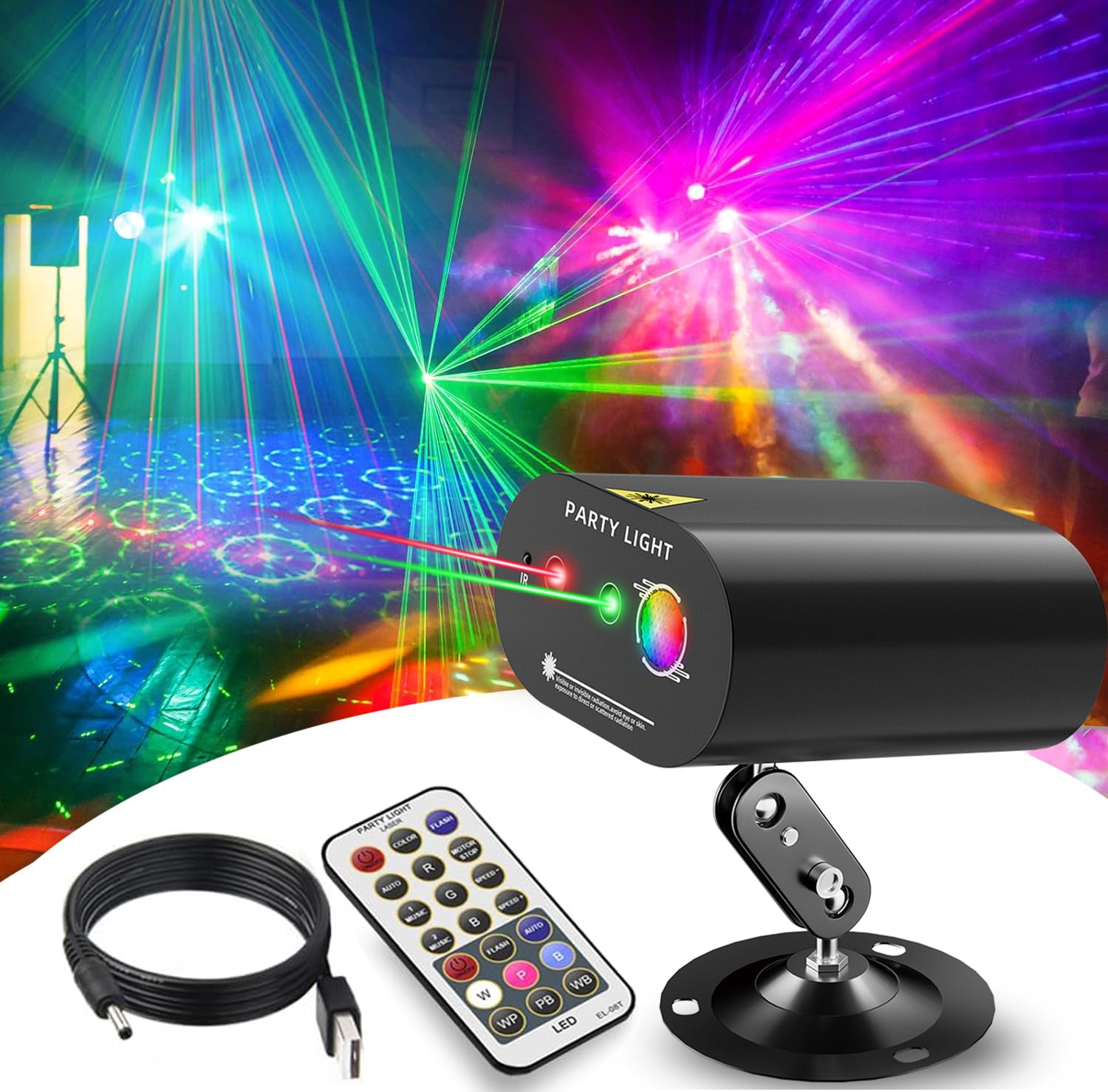 Yiixuyo - DJ Disco Ball Party Lights with Sound-Activated Remote, Durable ABS RGB LED Strobe Stage Lighting, Light Projector for