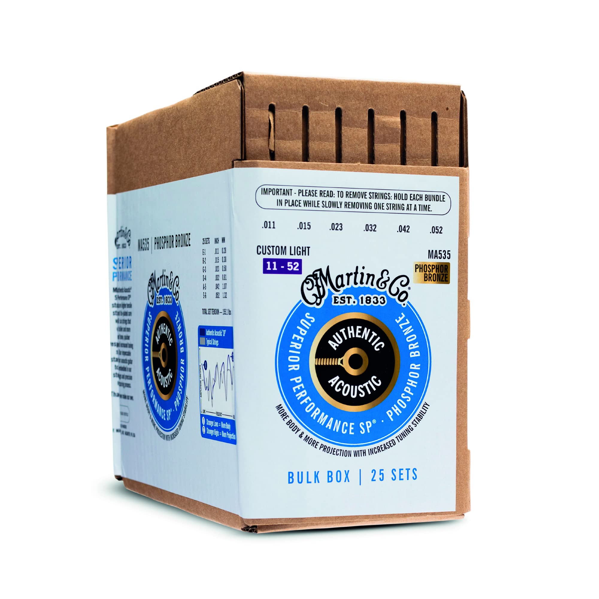 Martin Guitar Authentic Acoustic Sp Ma535 Guitar Strings Set, Acoustic Guitar Accessories, 25 Sets,