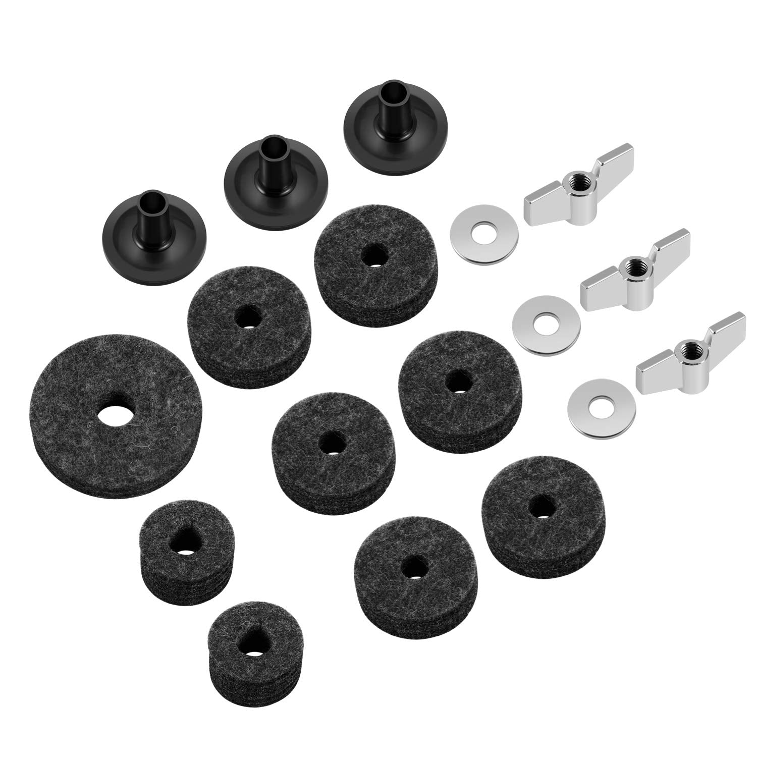 Flexzion 18 Pieces Cymbal Felt Pads Washers Cymbal Stand Sleeve Hi Hat Drum Accessories Parts Replacement Hardware Pack, Drum Se