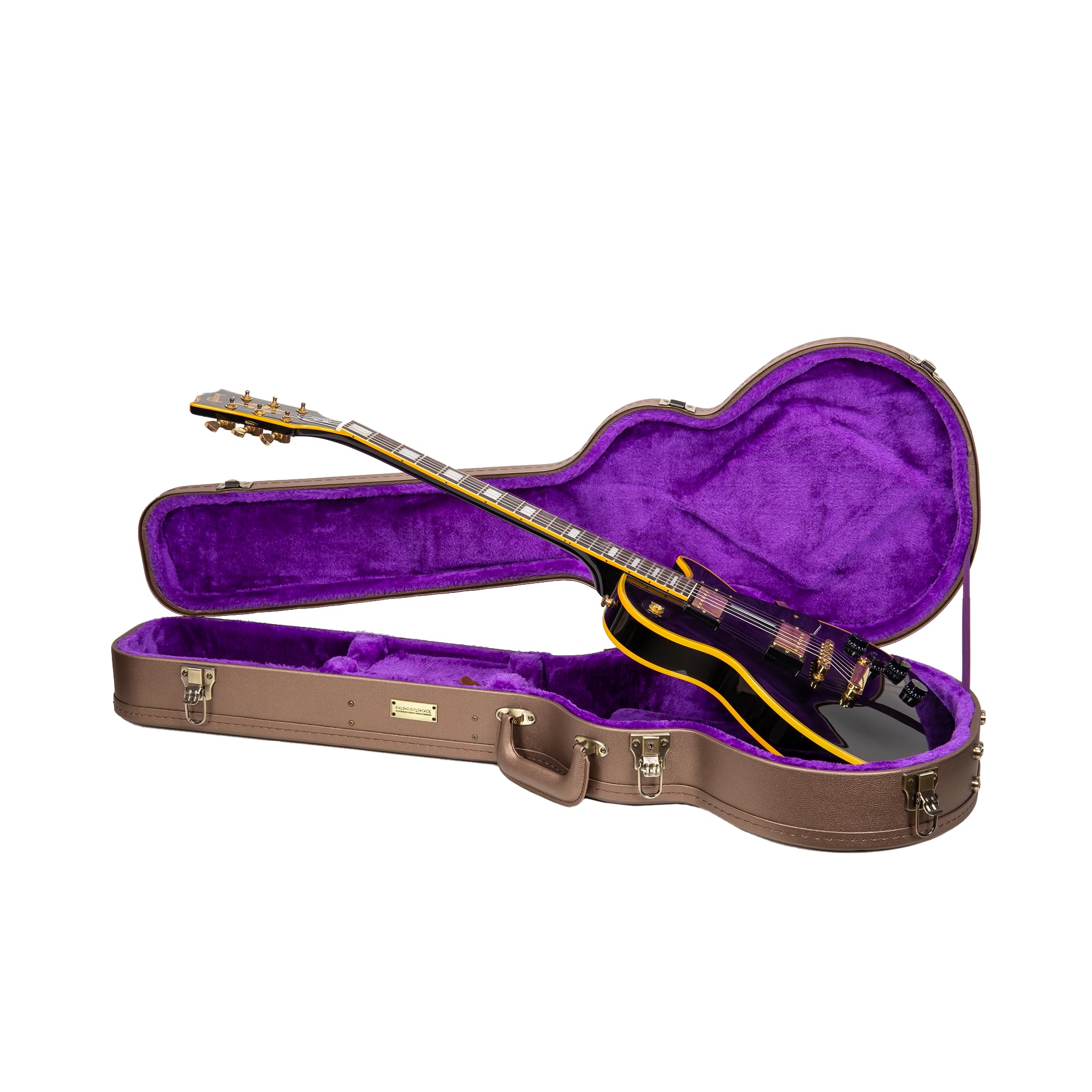 Crossrock Wooden Electric Guitar Case for Les Paul Style | Chocolate Brown Finish, Purple Velvet Interior, Lock - Designer Serie