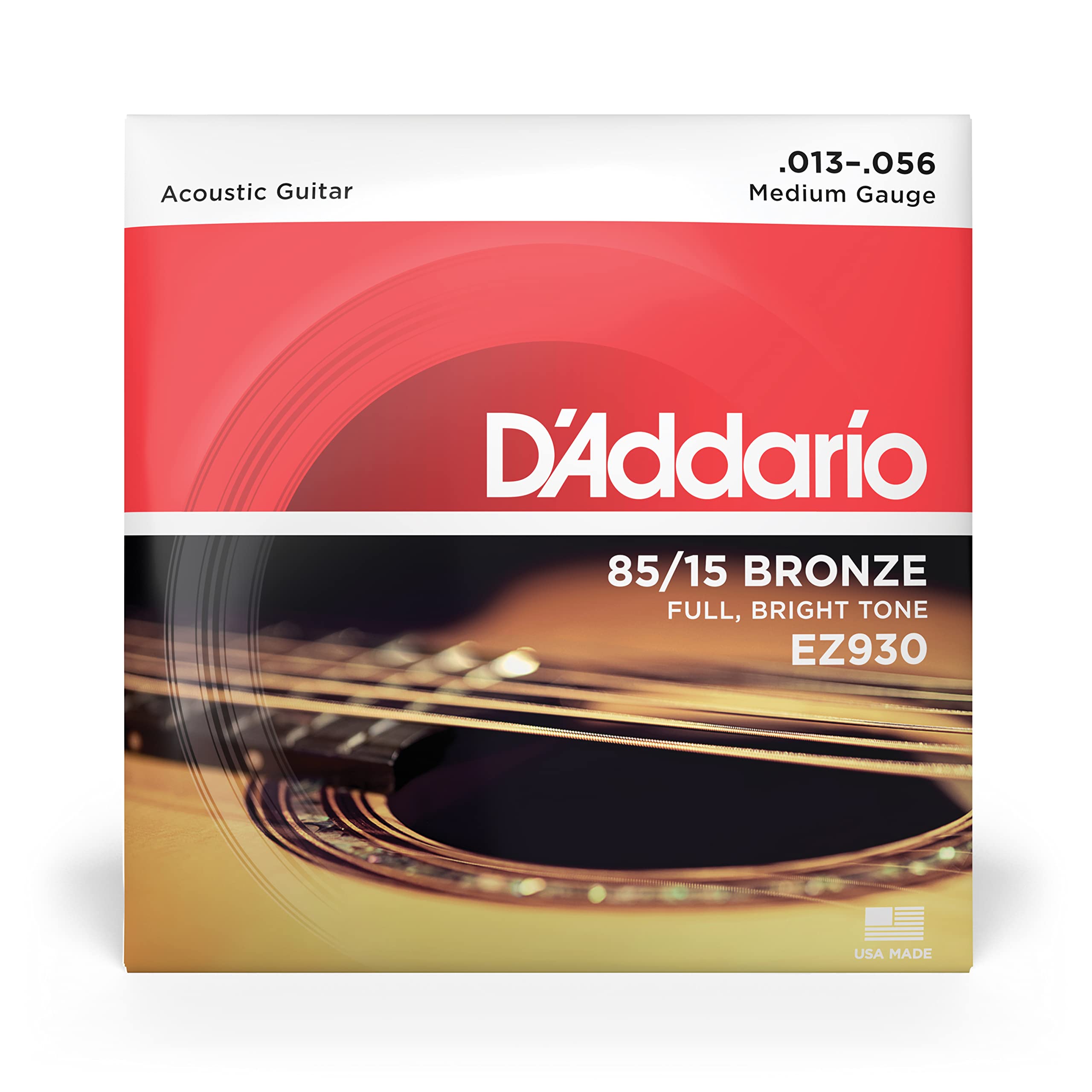 D'Addario Guitar Strings - Acoustic Guitar Strings - 85/15 Bronze - For 6 String Guitar - Full, Bright Tone - EZ930 - Medium, 13
