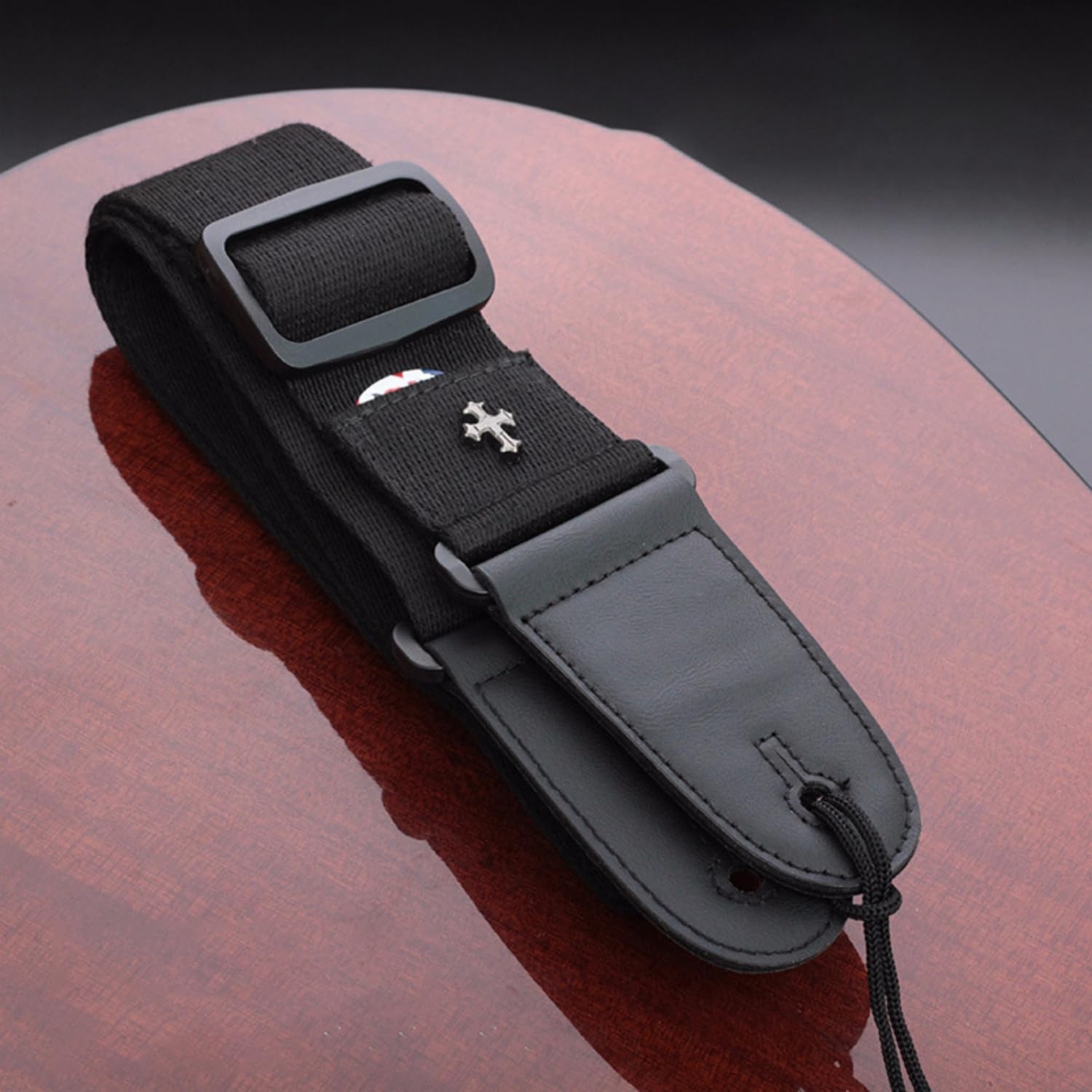 CC CAIHONG Guitar Strap, Bass Guitar Straps Acoustic Electric Woven Simple Leather Ends Adjustable Vintage with Pick Pocket - Bl