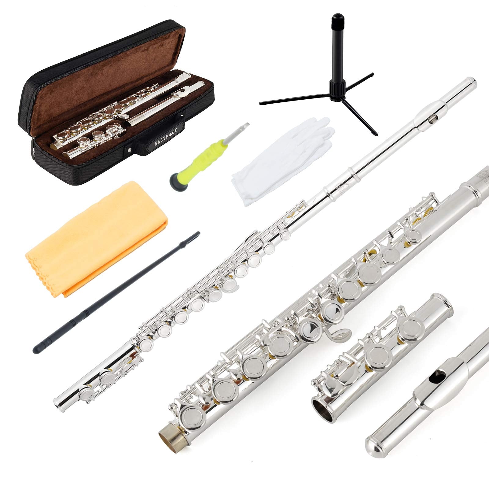 Eastrock Closed Hole Flutes C 16 Key For Beginner, Kids, Student -Nickel Flute With Case Stand And Cleaning Kit (Red)