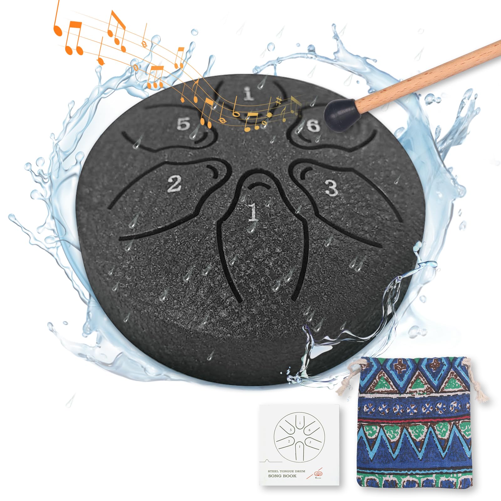 Rain drum for outside, 3 inches 6 Notes Steel Tongue Musical Instrument Drum Rain Chime for garden instrumental,chakra drum kit 