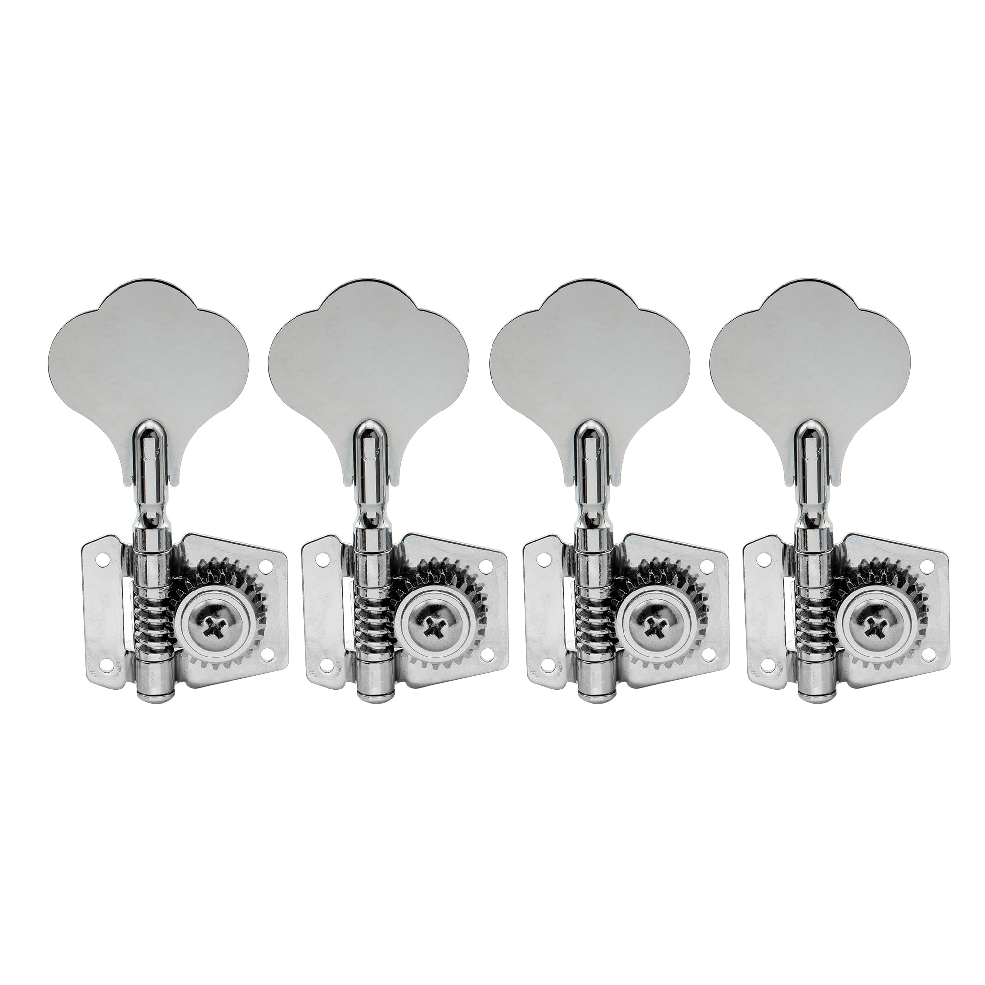Musiclily Basic 4-in-line 24:1 Ratio Open Gear Machine Heads Tuners Tuning Pegs Keys with Clover Button for Electric Bass, Chrom