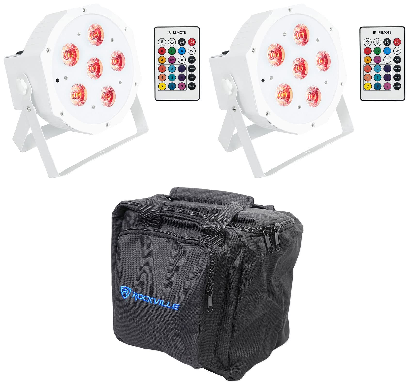2 Rockville Battery Par 61 White Rechargeable Rgbwa+ Dmx Dj Lights+Remotes+Bag