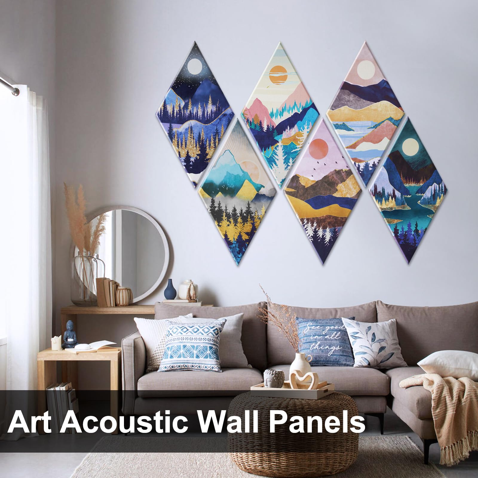 Tutmyrea 6 Pack Art Acoustic Panels Soundproof Wall Panels with Self-Adhesive, 20 x 12 inches Sound Absorbing Panels Natural Sce