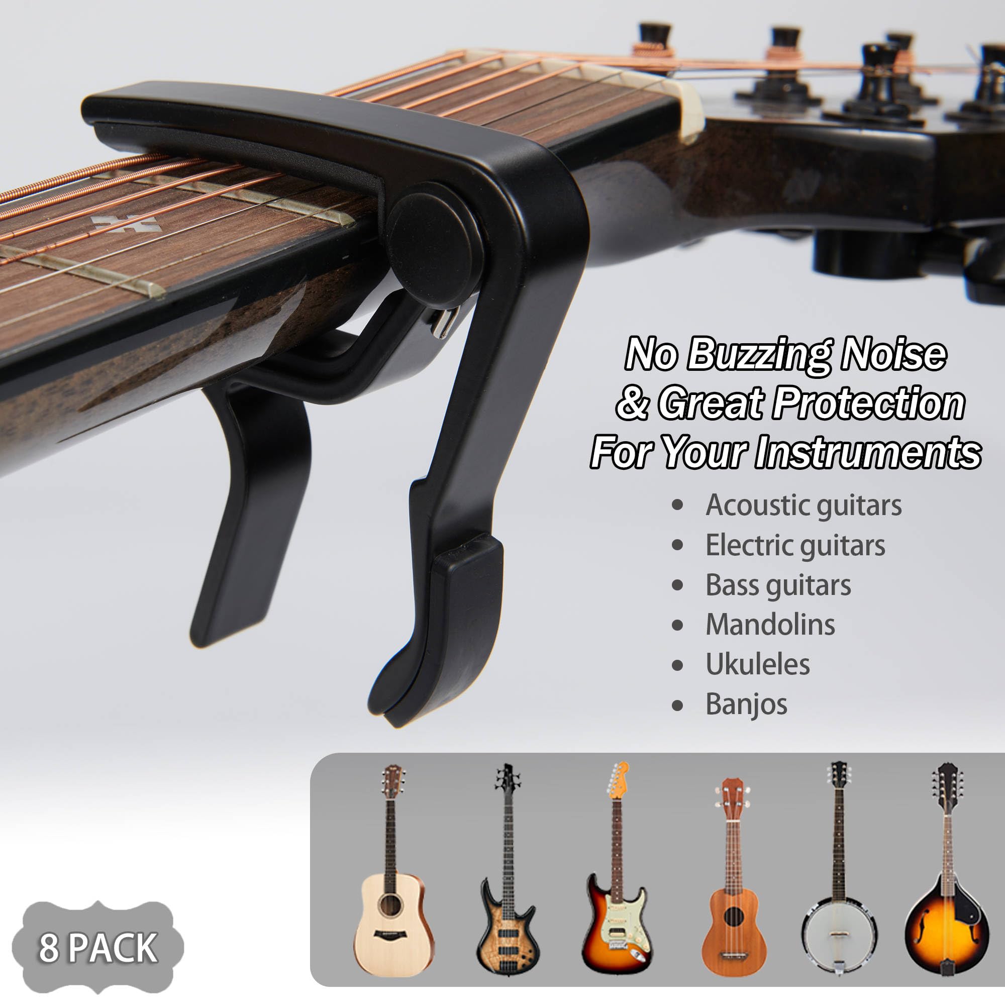 Capo,Guitar Capo for Acoustic Electric Guitar (8 Pack Black)
