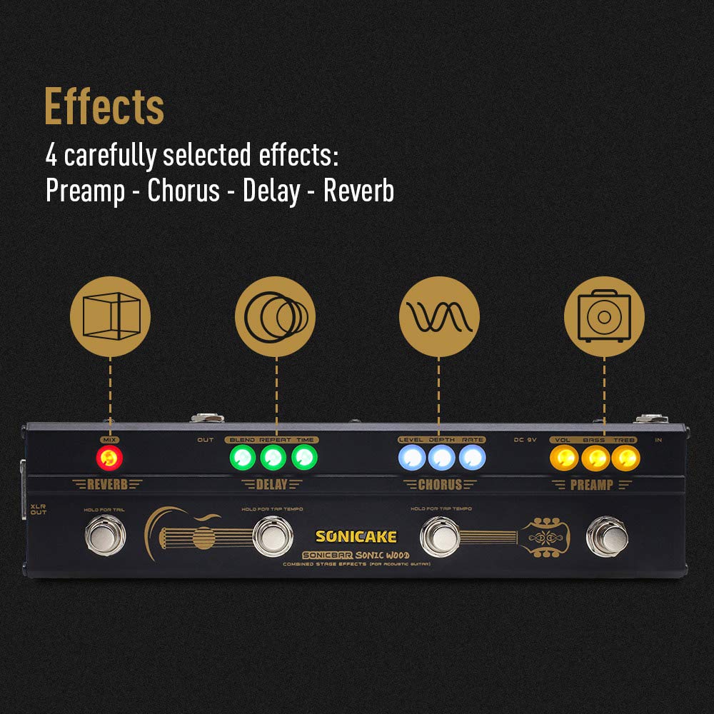 SONICAKE Acoustic Pedal Guitar Effect Acoustic Pedal Multi Effects Preamp Chorus Delay Reverb Acoustic Guitar Pedal Sonic Wood w