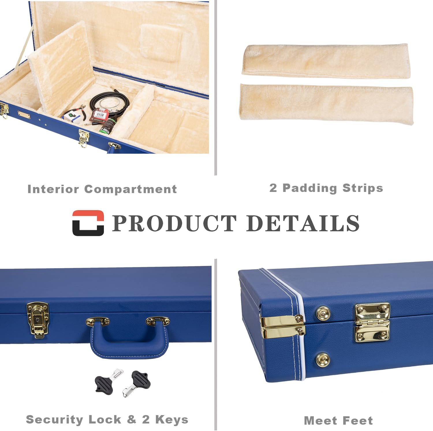 Crossrock Wooden Bass Guitar Case for Fender Precision & Jazz | Vibrant Blue Faux Leather, Beige Plush Interior, Lock - Designer