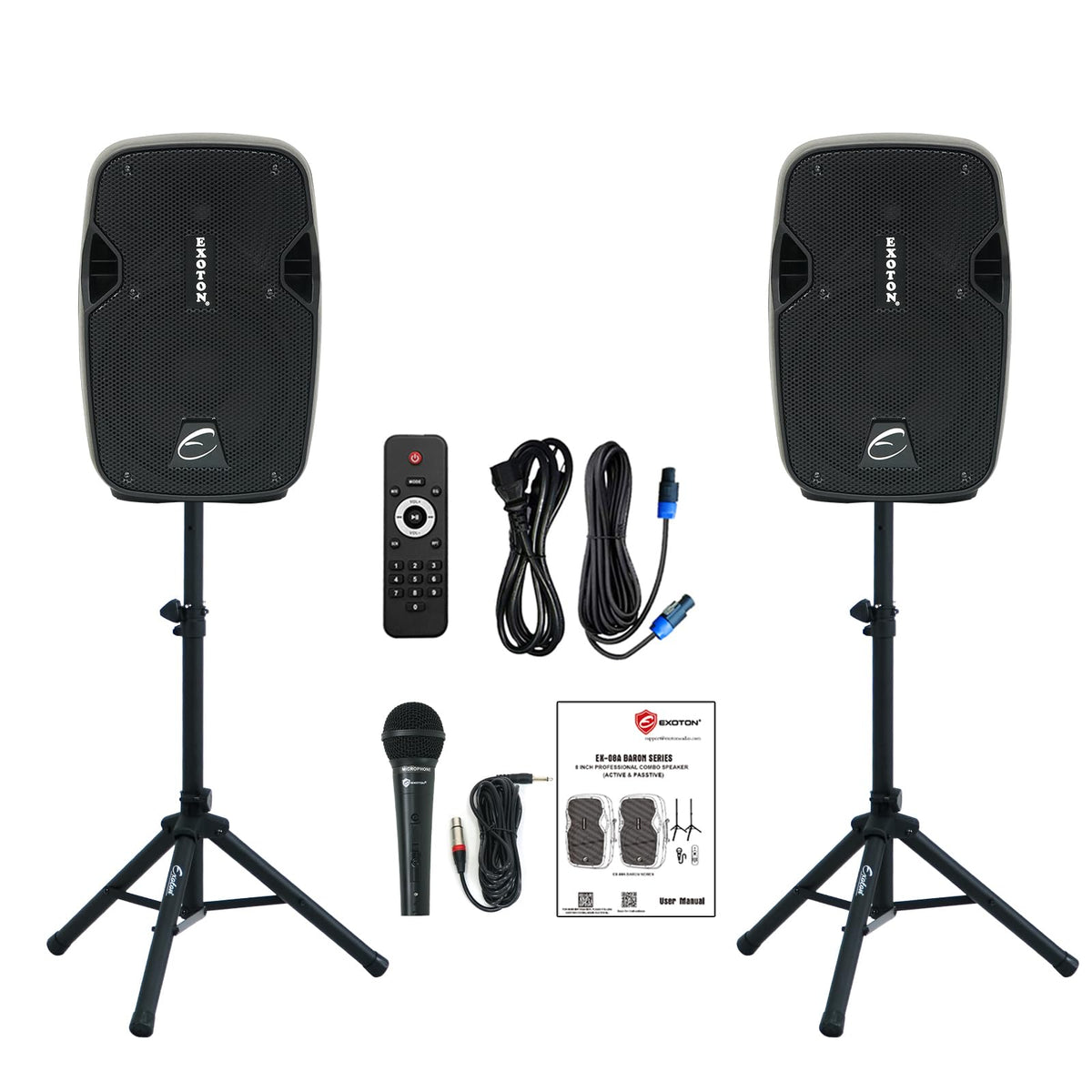 EXOTON EX-08A 8 inch Dual Powered PA Speaker System Combo Active/Passi ...