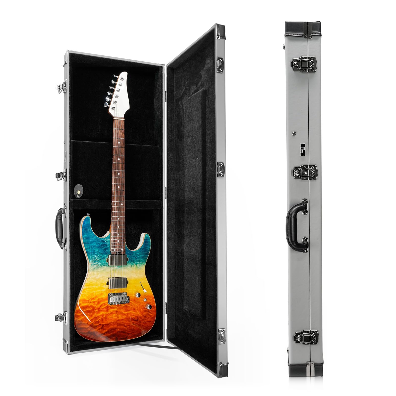 REAL MISSION Electric Guitar Case Hard, Fits Fender Strat, Tele, and Standard Guitars, Portable 4-Layer Protection Hardshell wit
