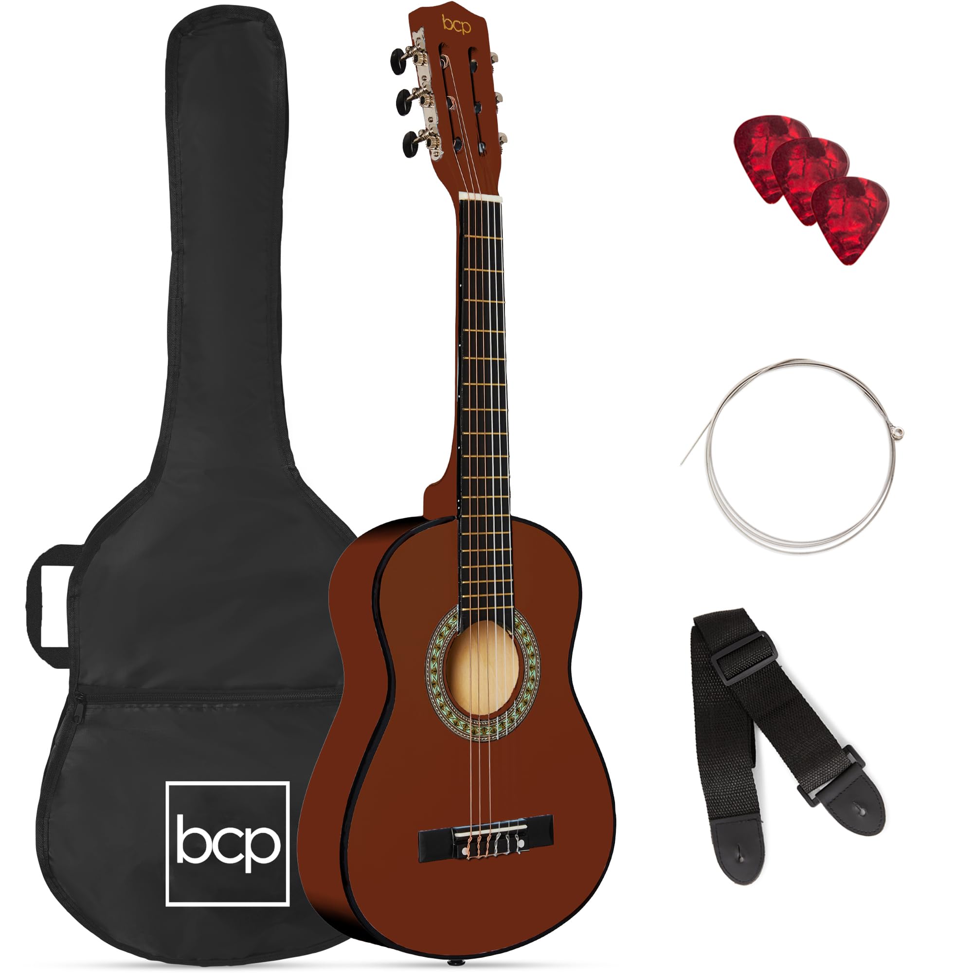 Best Choice Products 30In Kids Acoustic Guitar Beginner Starter Kit With Strap, Case, Strings - Mahogany Stain