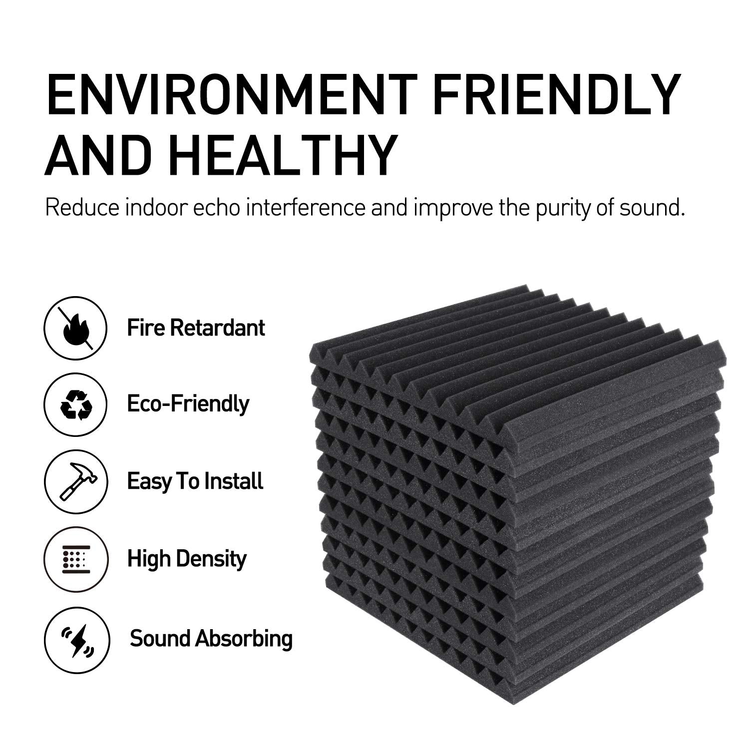 Focusound 50 Pack Acoustic Foam Panels 1'' x 12'' x 12'' Sound Proof Foam Panles High Desnsity and Fire Resistant Soundproof Wed