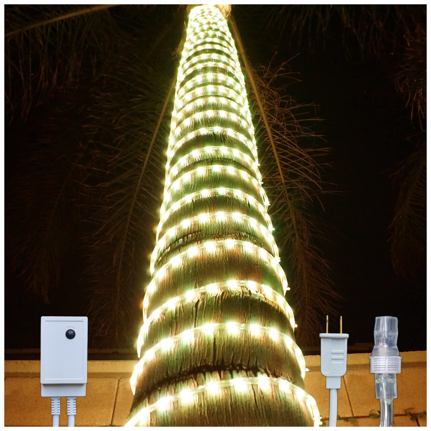 Russell Decor Led Rope Lights Christmas Decoration Lights Plug With 4-Level Dimmable Controller And Clips Included 200 Ft (Warm