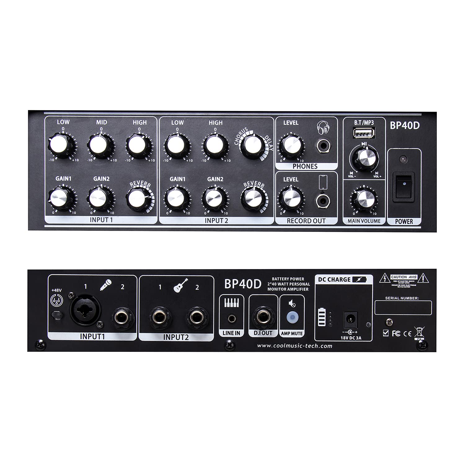 Coolmusic BP40D Powered Acoustic Guitar Amplifier- Portable Bluetooth Speaker 80W W/Battery with Reverb Chorus Delay Effect, 6 I